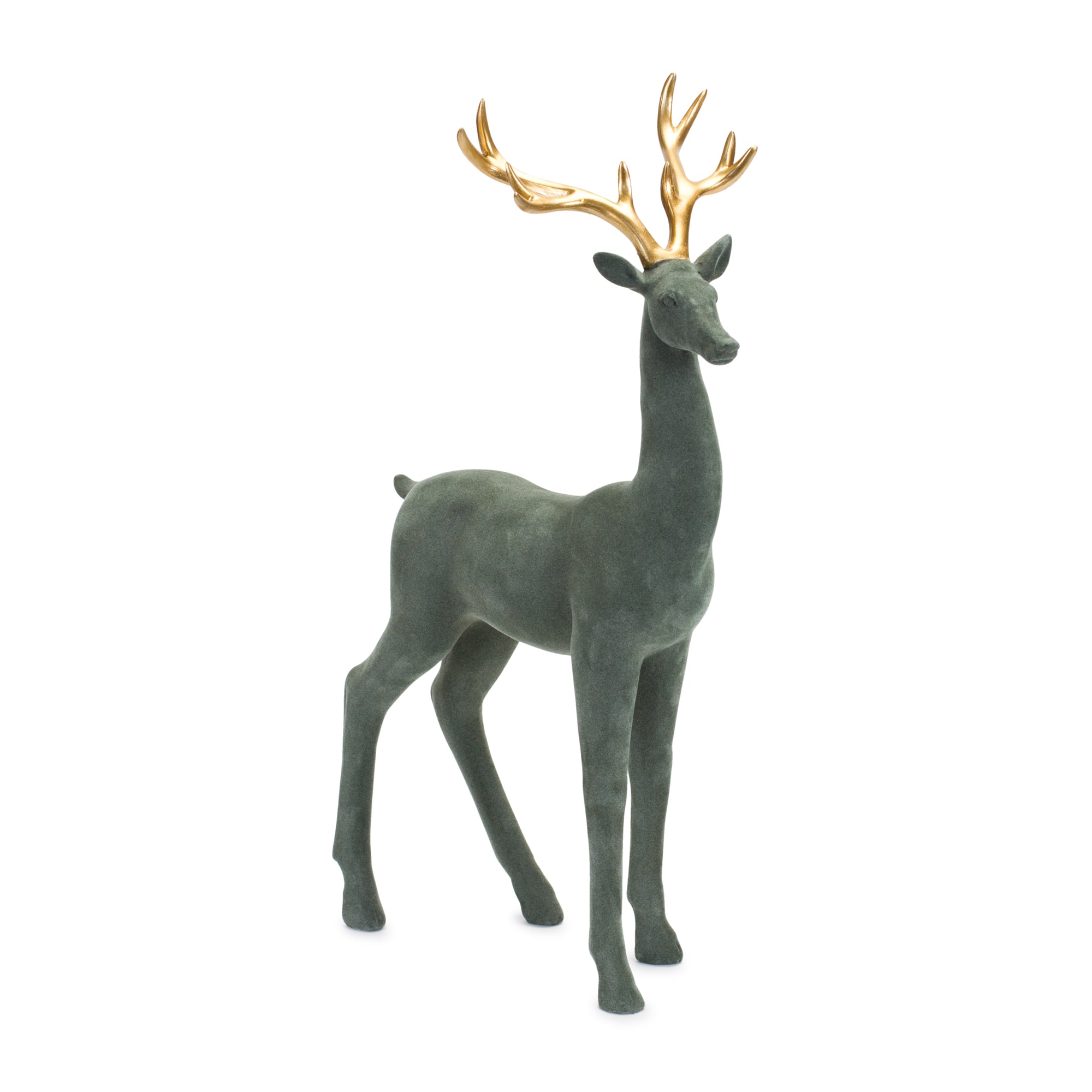 Flocked Deer Figurine Set, 10&#x22; &#x26; 19&#x22;