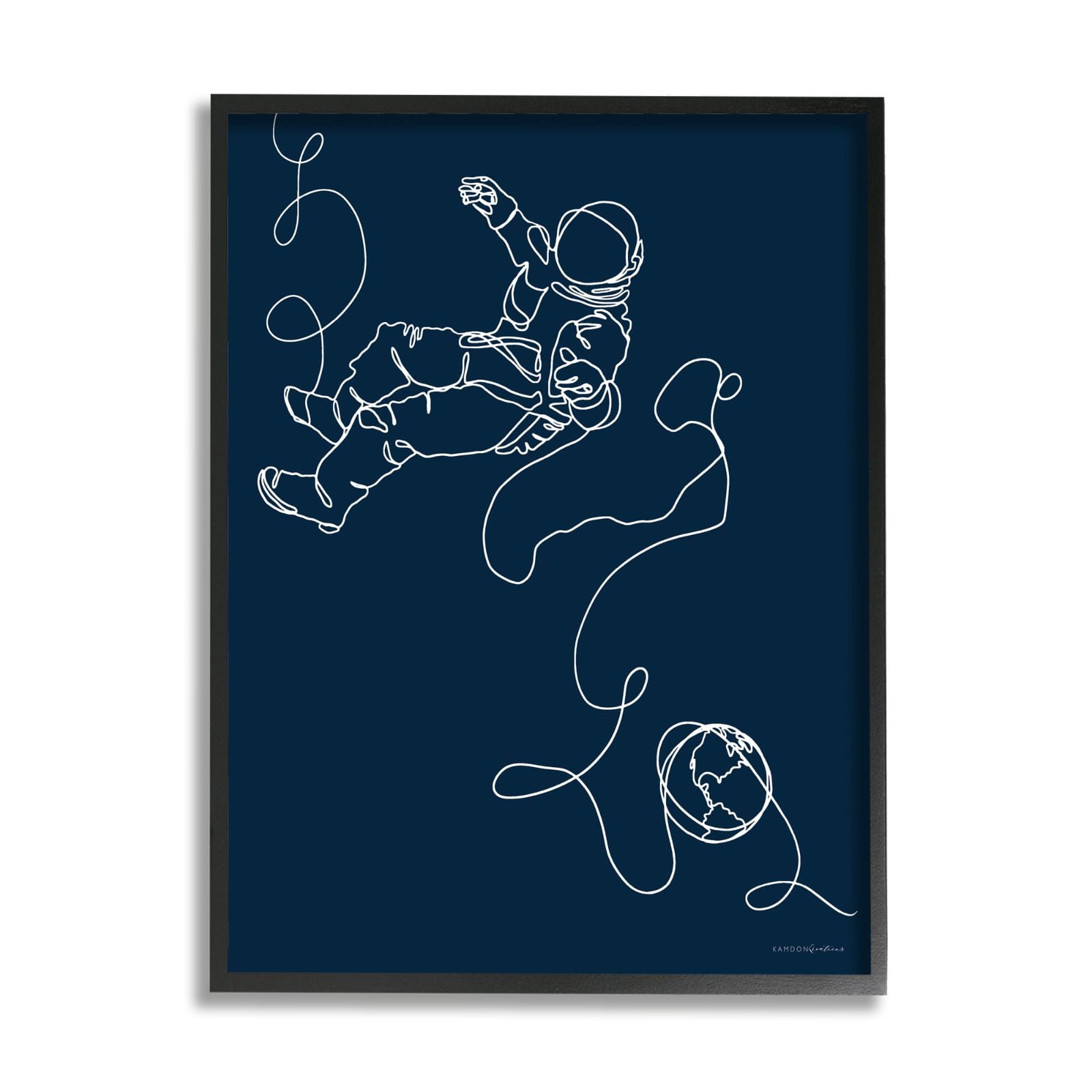 Stupell Industries Astronaut in Outer Space Over Earth Line Drawing Framed Wall Art
