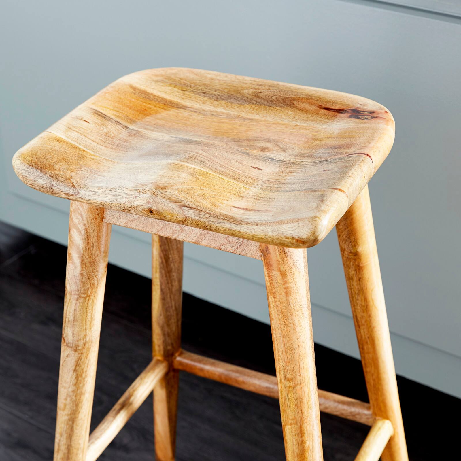 Brown Wood Contemporary Stool, 30&#x22; x 17&#x22; x 14&#x22;