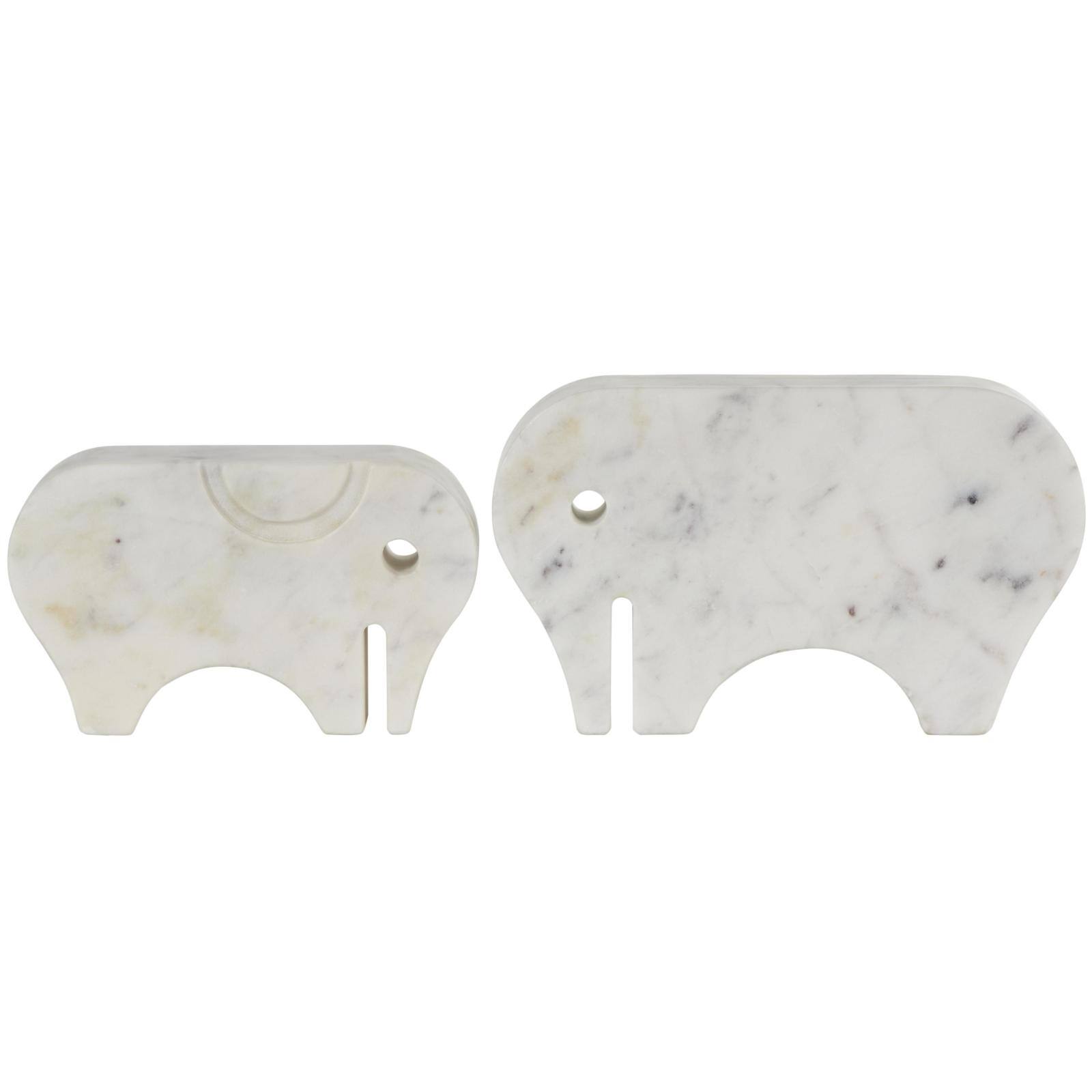 White & Gray Abstract Marble Elephant Sculpture Set