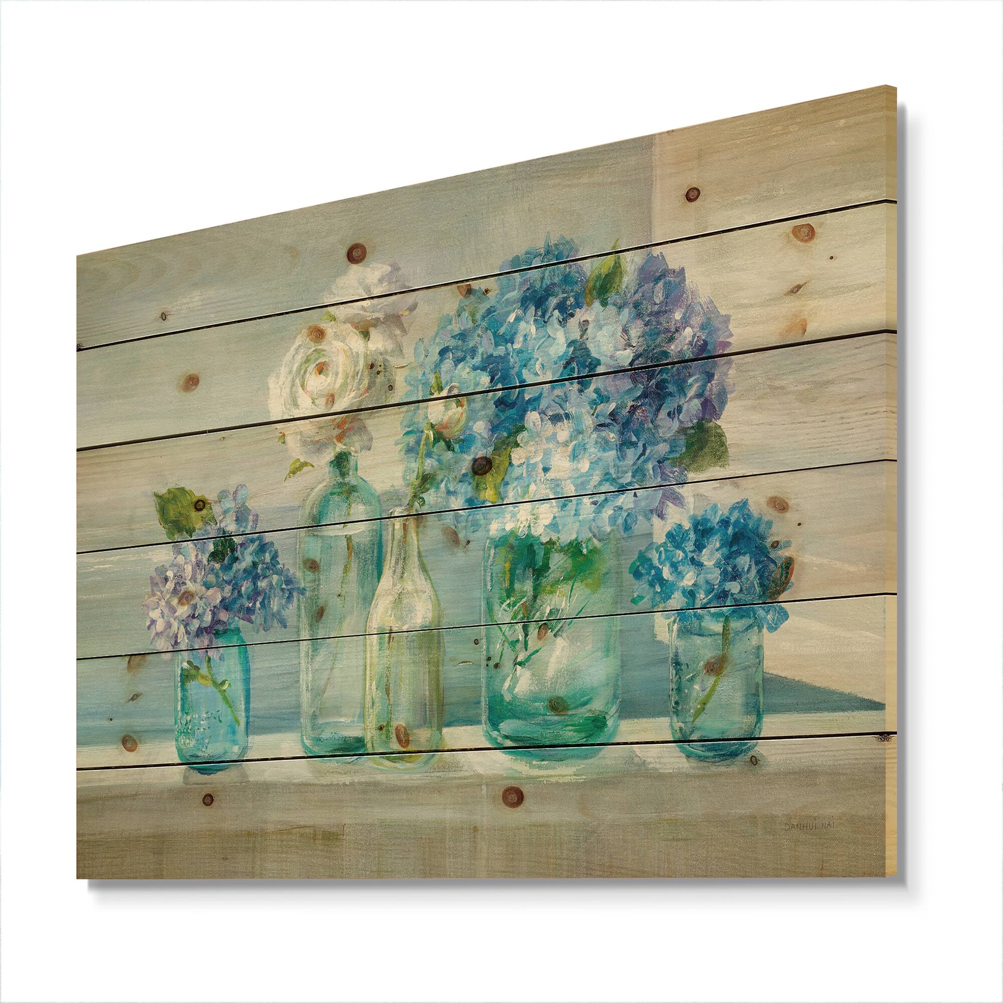 Designart - Coastl Flowers Bouquets - Nautical &#x26; Coastal Print on Natural Pine Wood