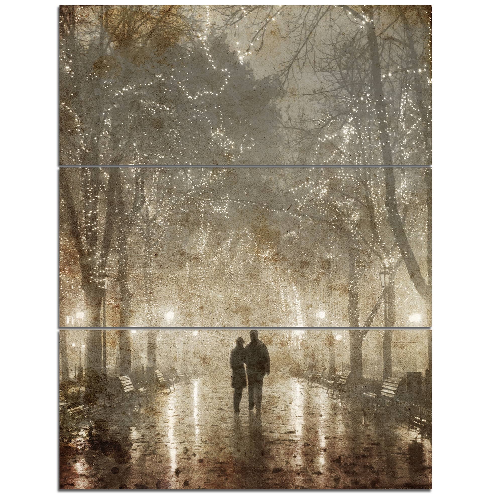 Designart - Couple Walking in Night Lights - Landscape Photography Canvas Print