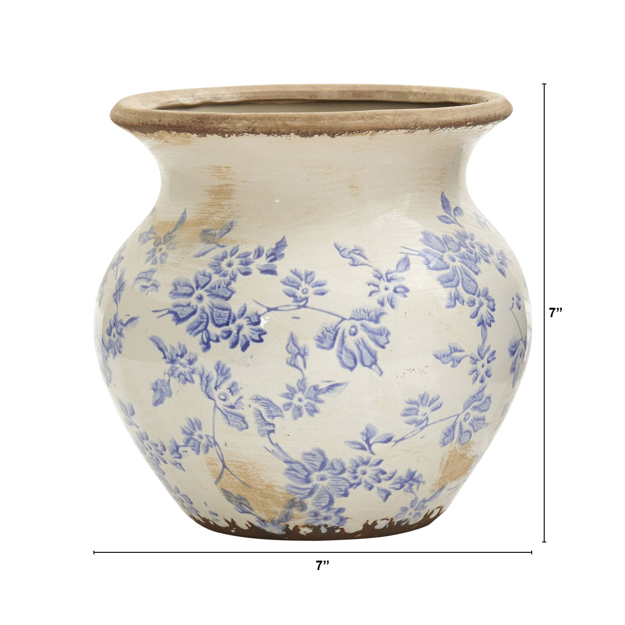 7&#x22; Tuscan Ceramic Blue Scroll Urn Vase