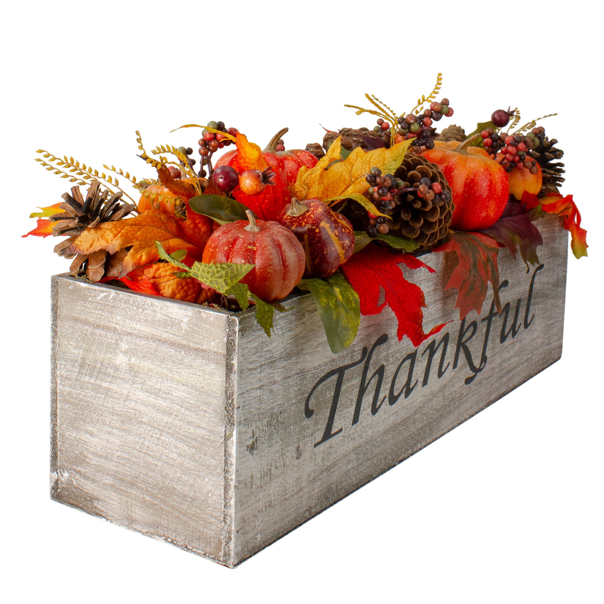 24" Autumn Harvest Maple Leaf & Berry Arrangement in Wooden Box