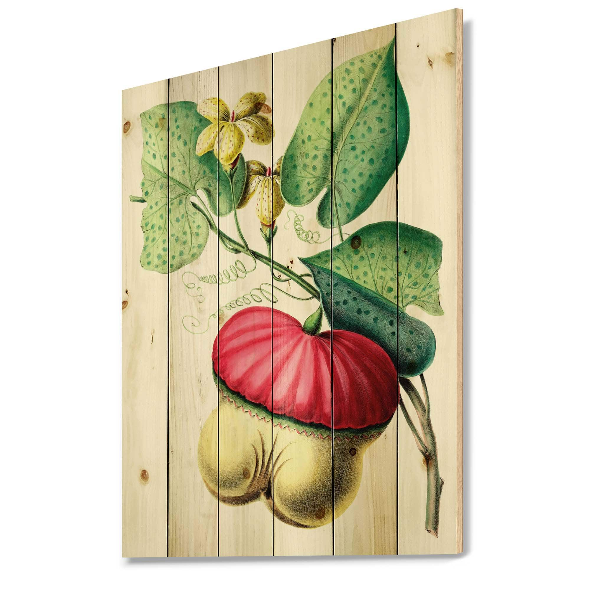 Designart - Vintage American Flowers I - Traditional Print on Natural Pine Wood