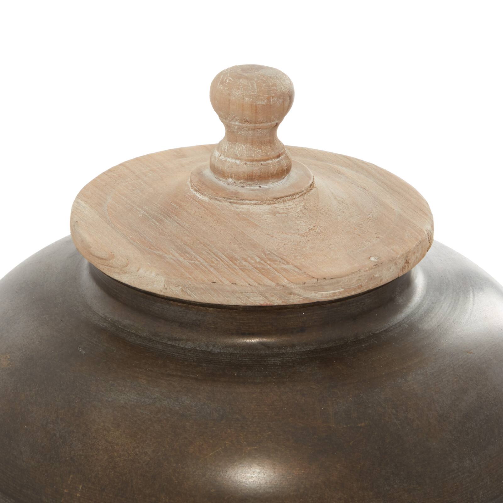 14" Brown Metal & Wood Rustic Jar