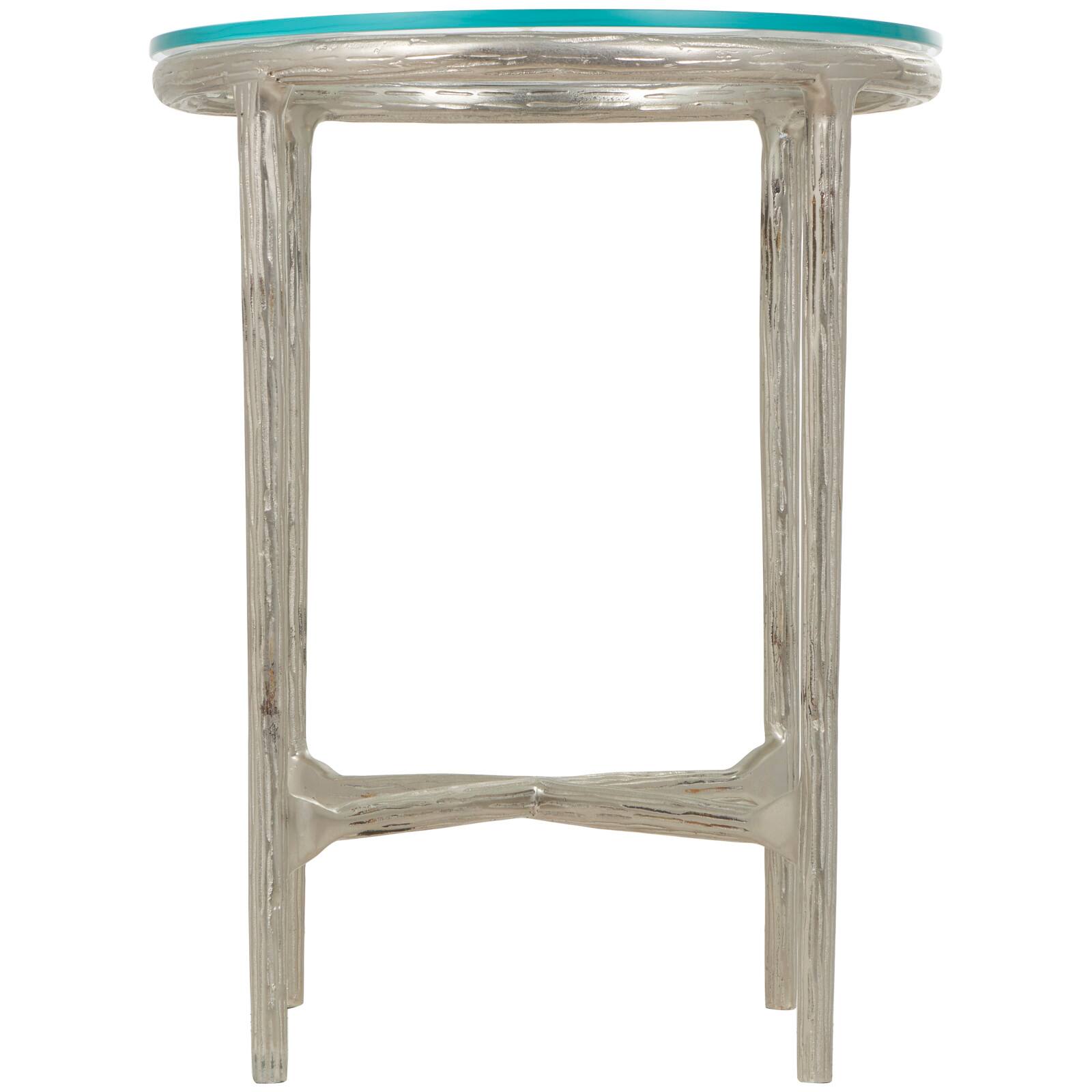 23&#x22; Aluminum Textured Accent Table with Glass Tabletop