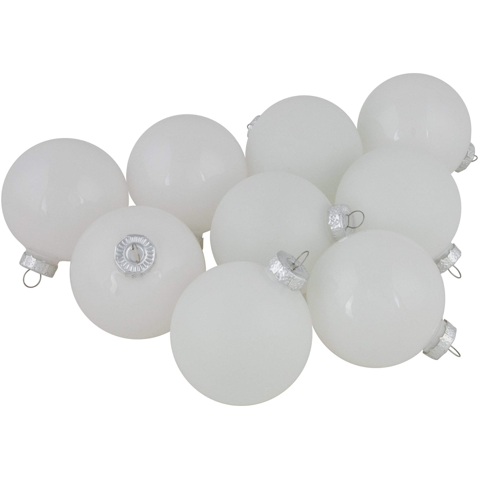 9ct. 2.5&#x22; Shiny and Matte White Glass Ball Christmas Ornaments
