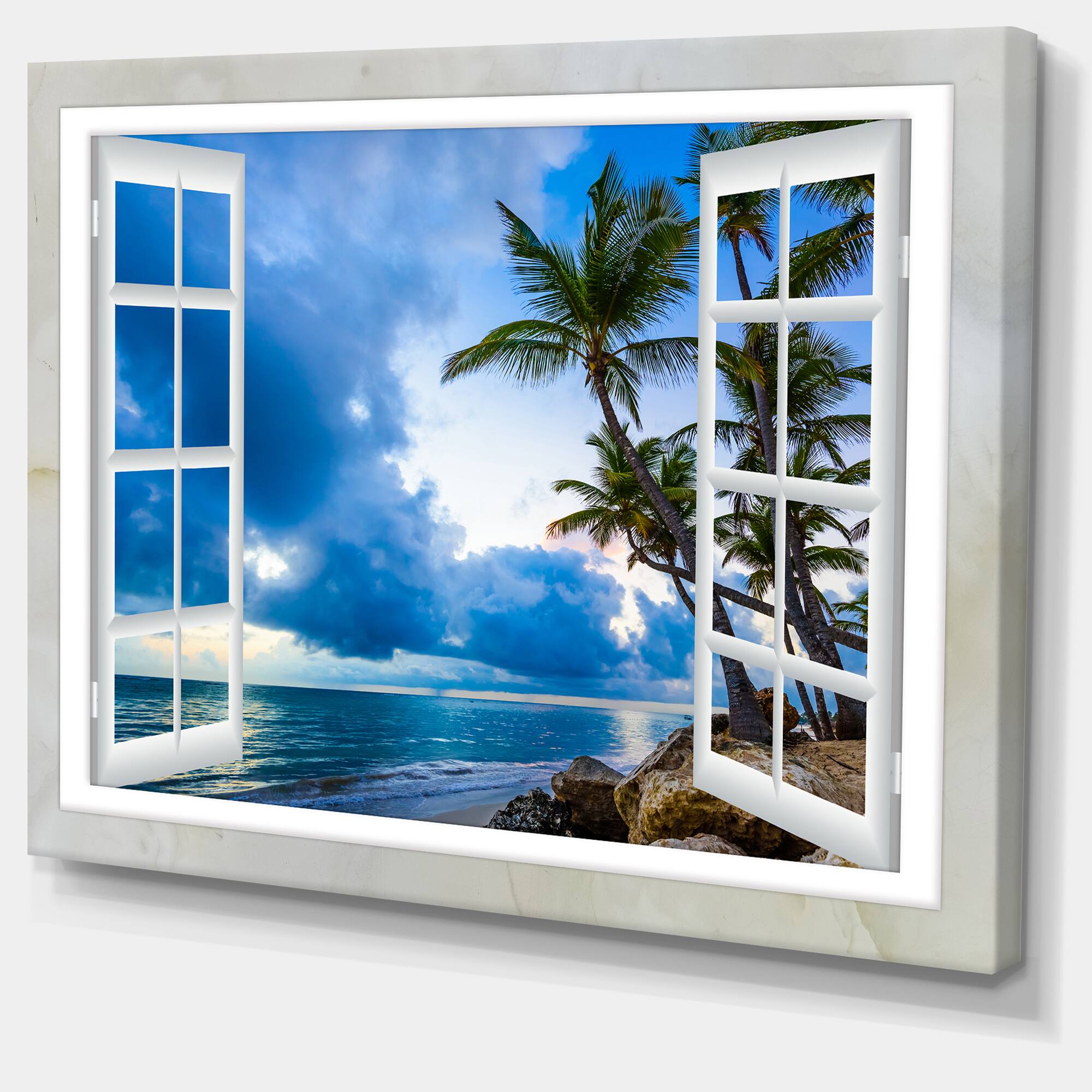 Designart - Window Open to Cloudy Blue Sky - Oversized Landscape Wall Art Print
