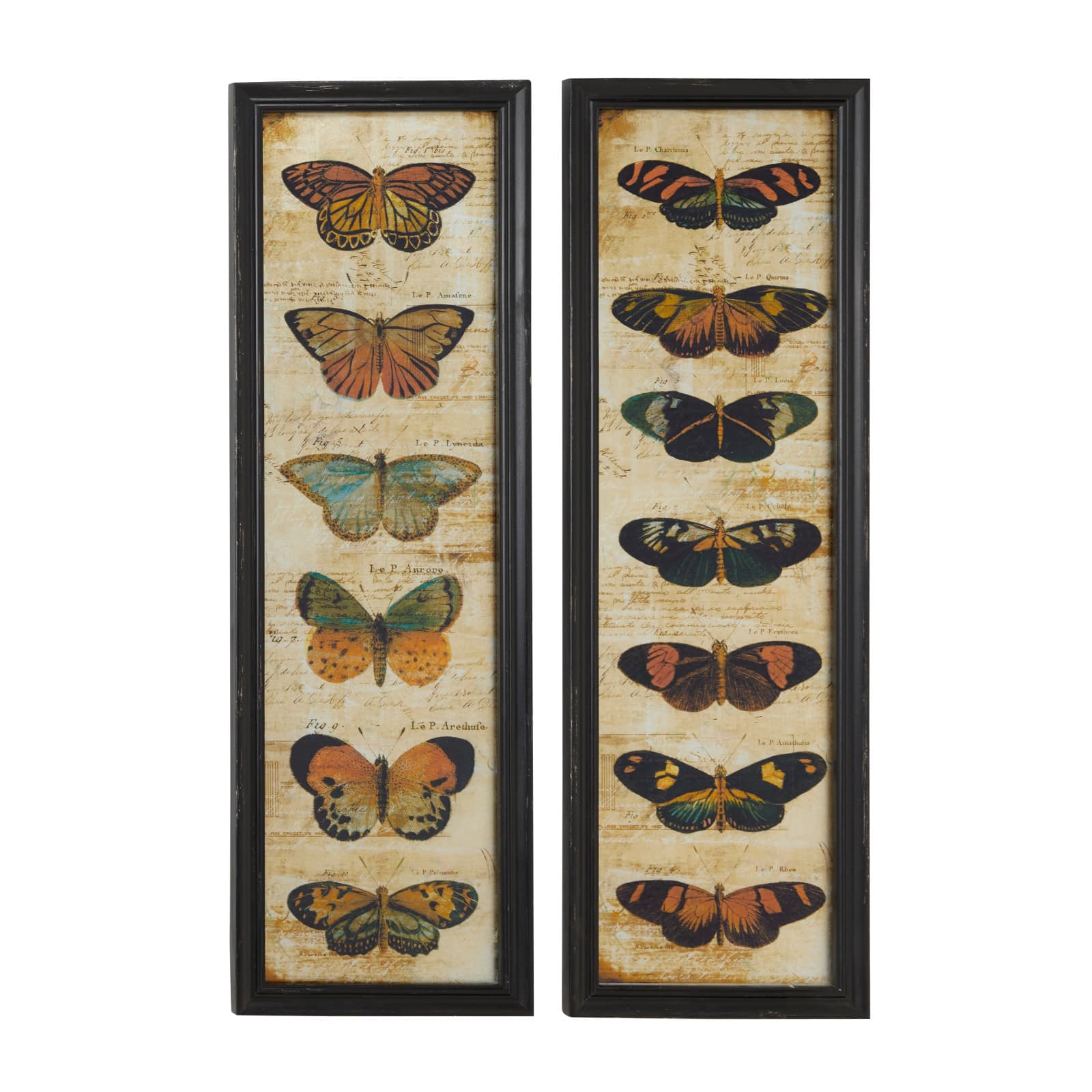 Set of 2 Multi Colored Metal Vintage Butterfly Wall Art, 11" x 36"