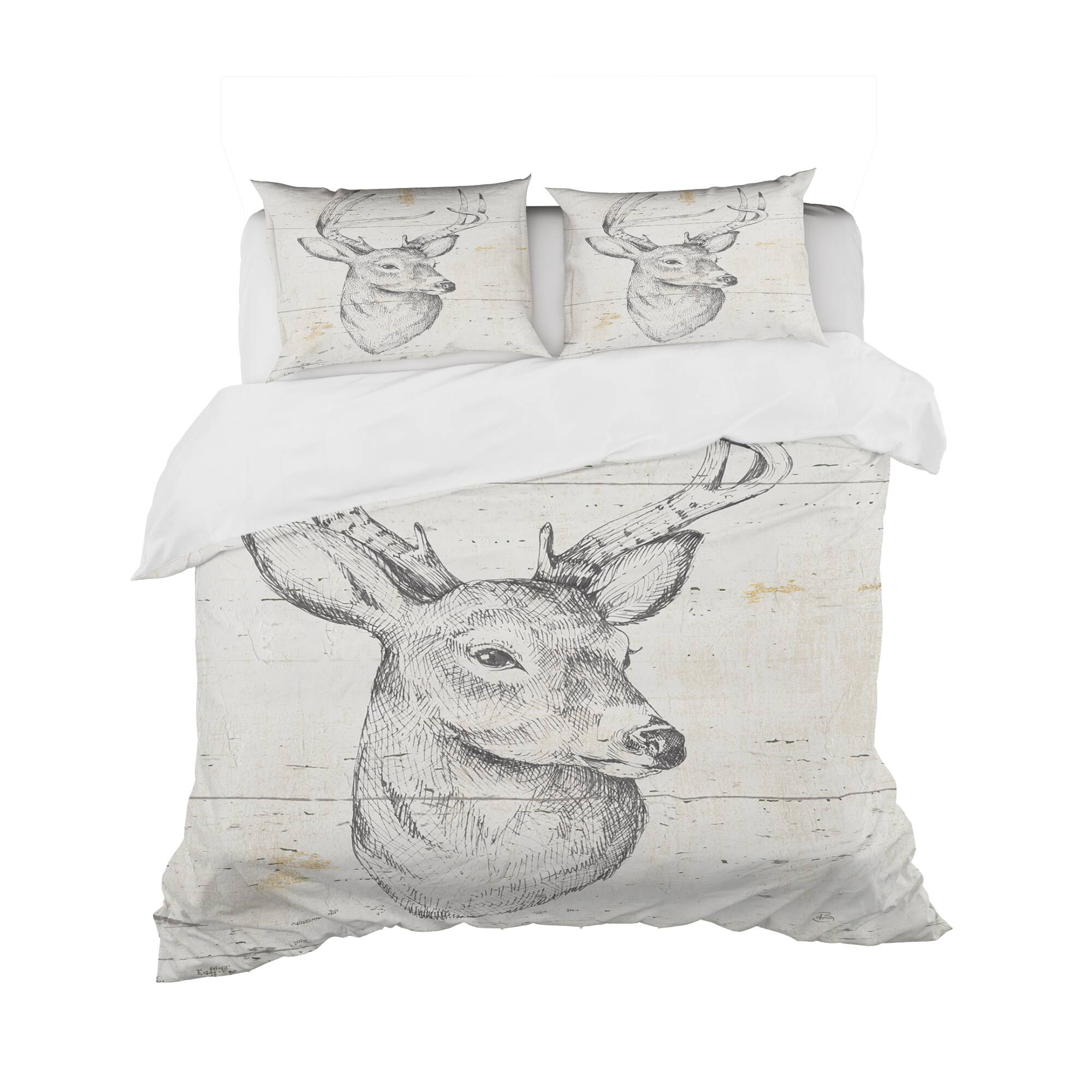 Designart &#x27;Deer Wild and Beautiful II&#x27; Farmhouse Bedding Set - Duvet Cover &#x26; Shams
