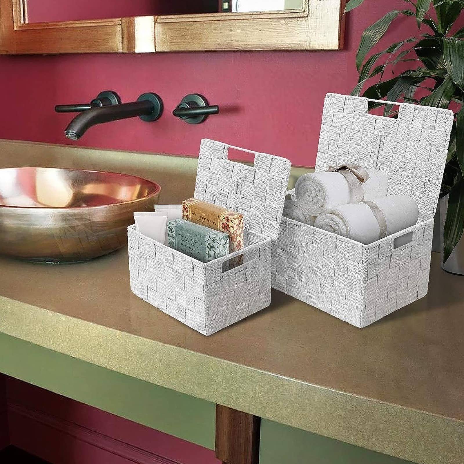 Sorbus 3-Piece Woven Basket with Lid Set