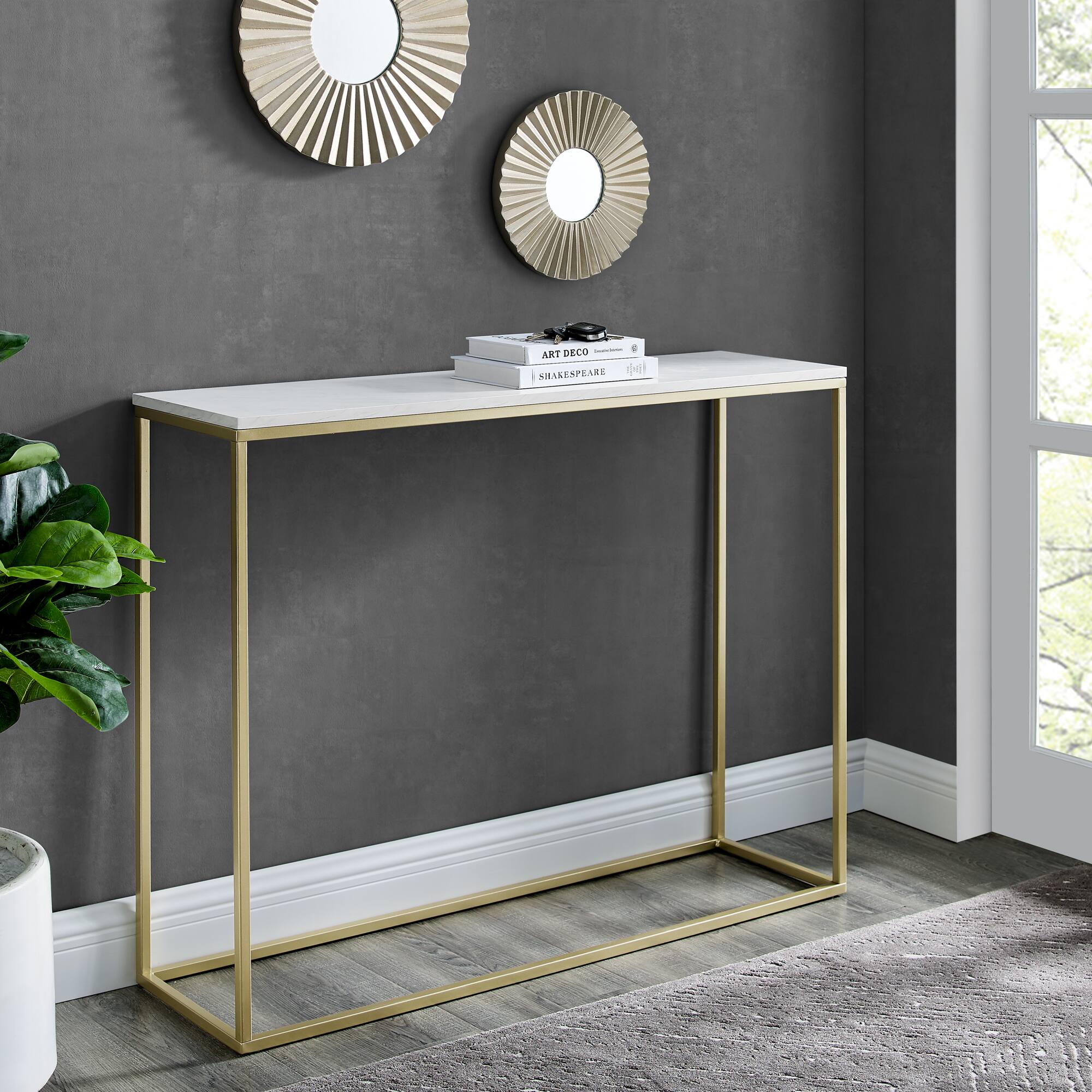 Walker Edison 42&#x22; Faux White Marble &#x26; Gold Open Box Entry Table