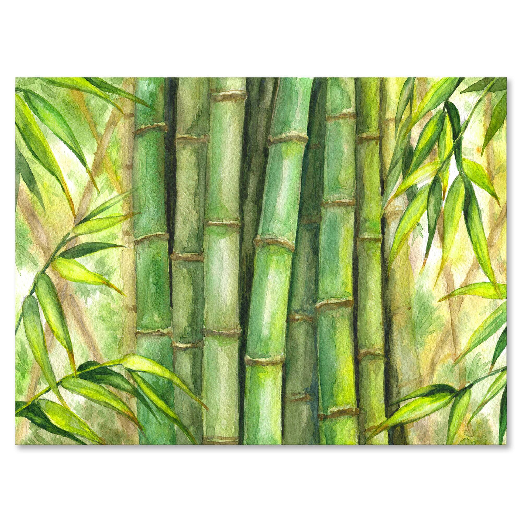 Designart - Bright Green Bamboo Stems - Transitional Canvas Wall Art Print
