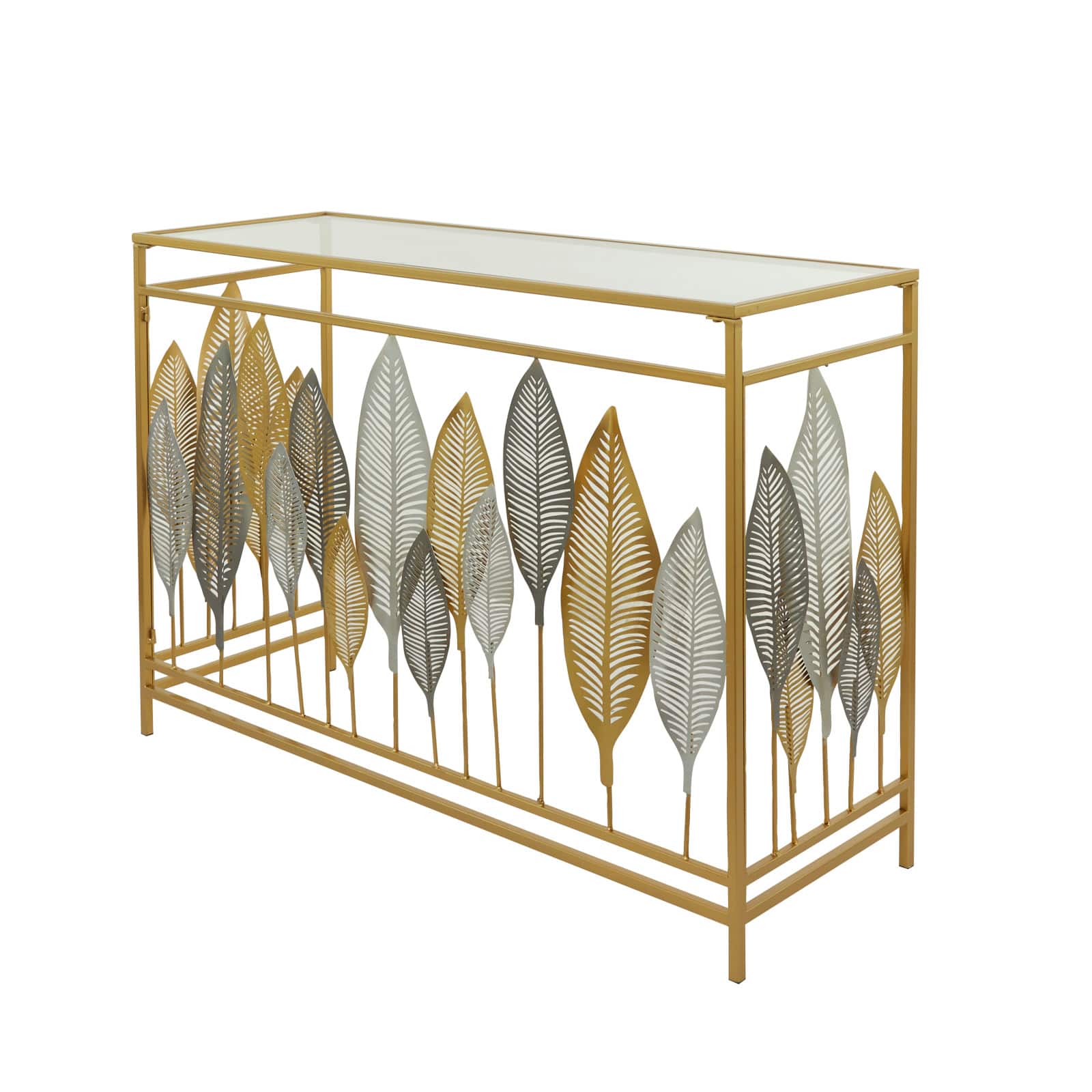Gold Metal Contemporary Console Table, 30&#x22; x 44&#x22; x 16&#x22;