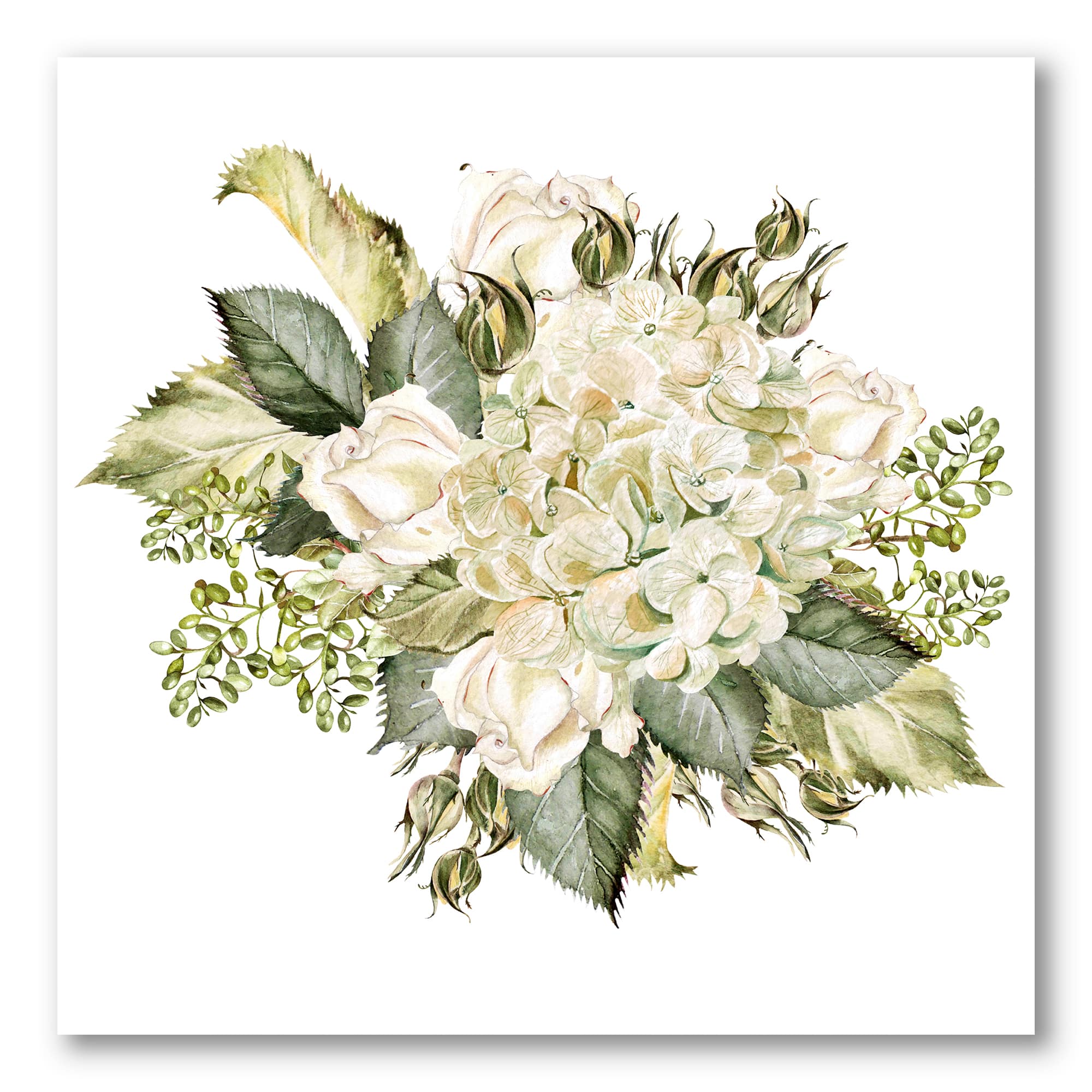 Designart - Beautiful Bouquet With Hudrangea and Roses - Farmhouse Canvas Wall Art Print