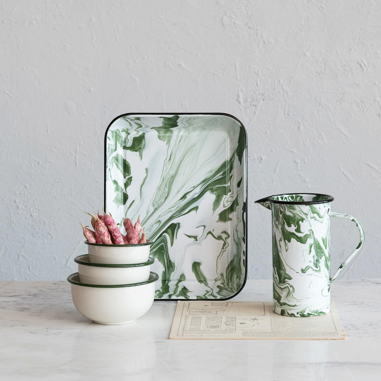 Hello Honey® 7.75" Green & White Marbled Enameled Pitcher