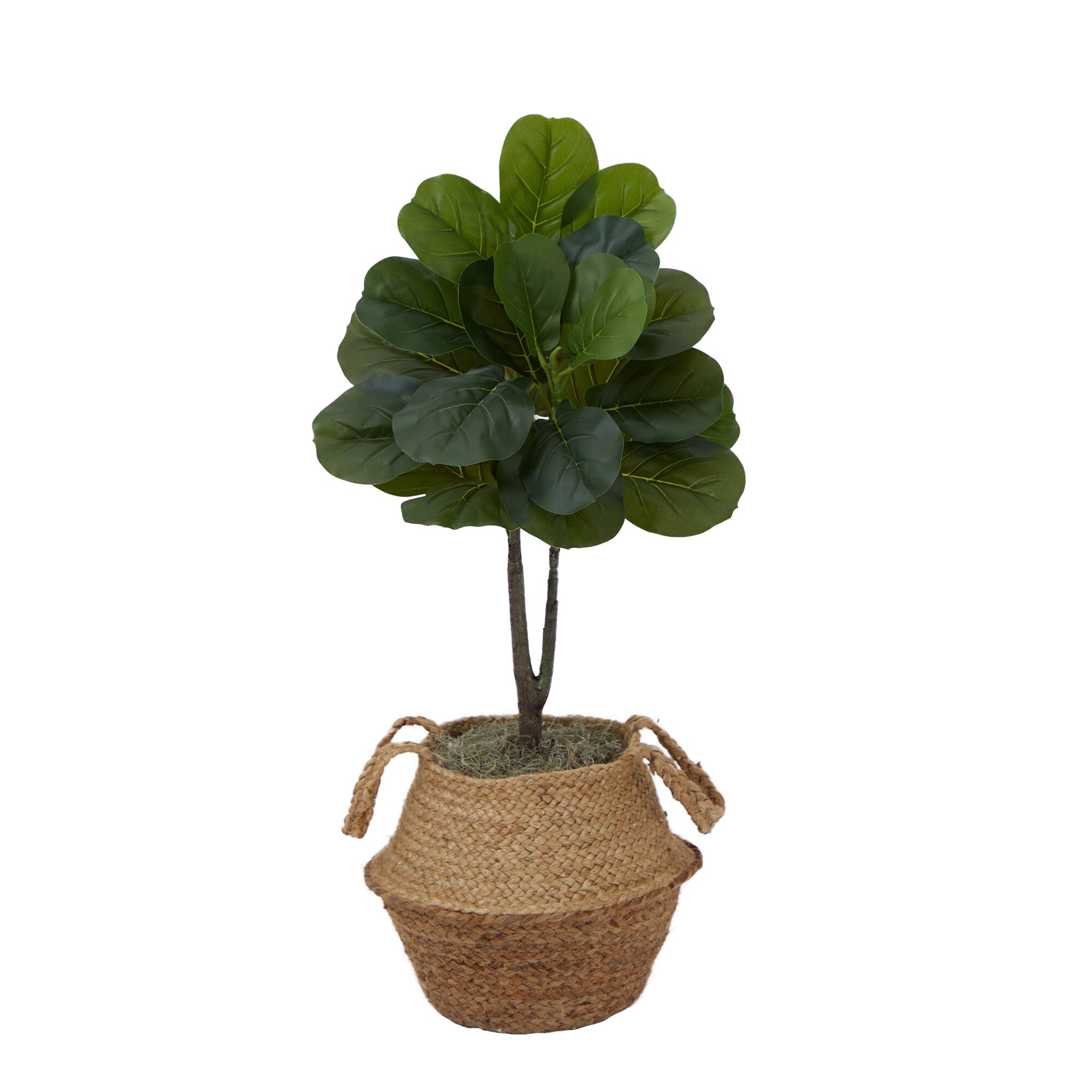 3ft. Artificial Fiddle Leaf Fig Tree With Handmade Cotton &#x26; Jute Woven Basket DIY Kit