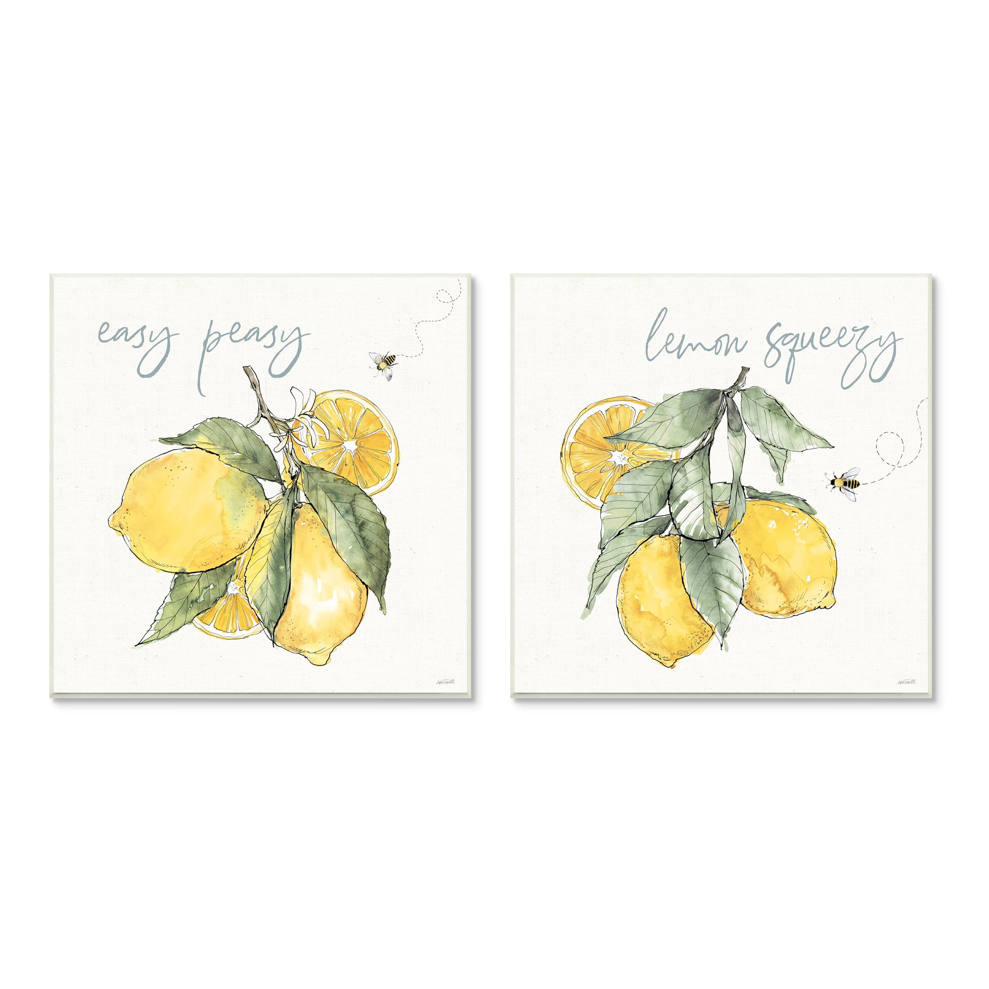 Stupell Industries Easy Peasy Lemon Squeezy Phrase Yellow Honey Bees,12&#x22; x 12&#x22;