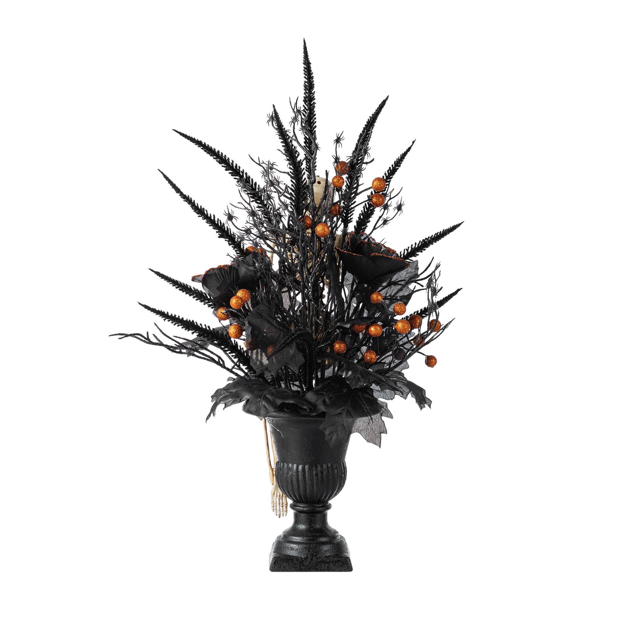 Glitzhome&#xAE; 22&#x22;H Halloween Black Rose, Skeleton and Berry Urn Table Tree