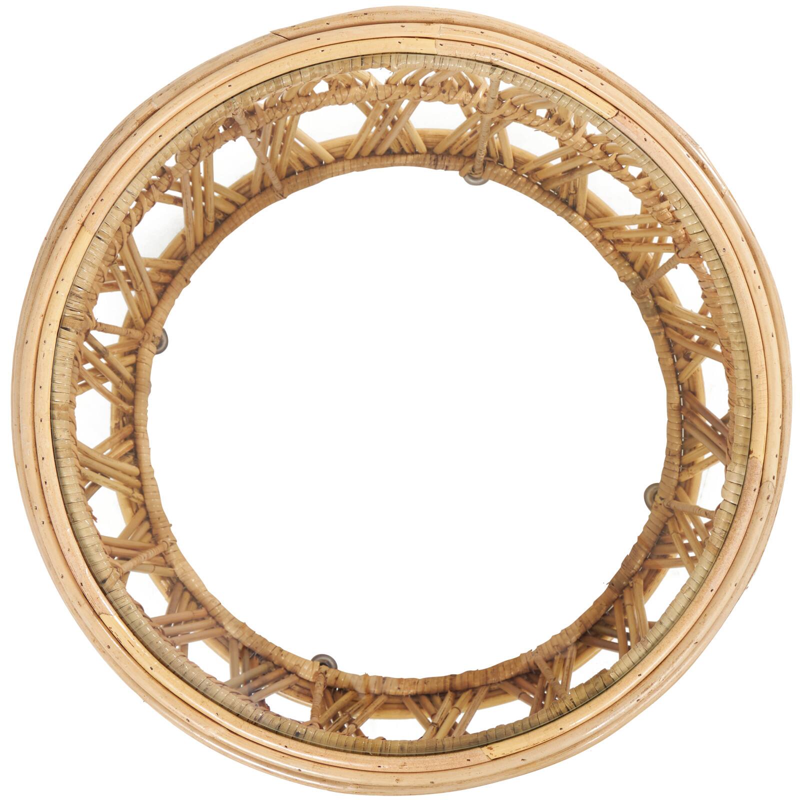 22" Brown Rattan Handmade Woven Geometric Accent Table with Glass Top