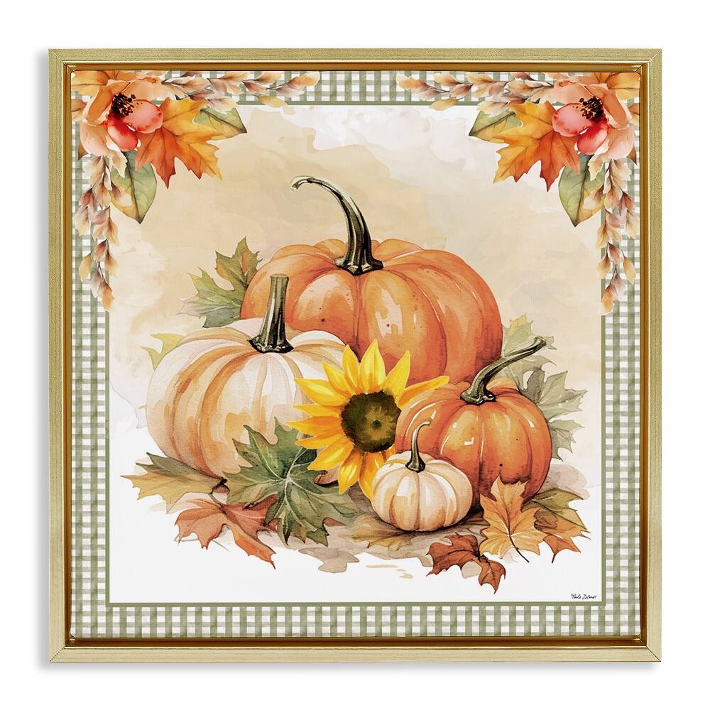 Stupell Industries Autumn Pumpkins Floral Border Floater Framed Art