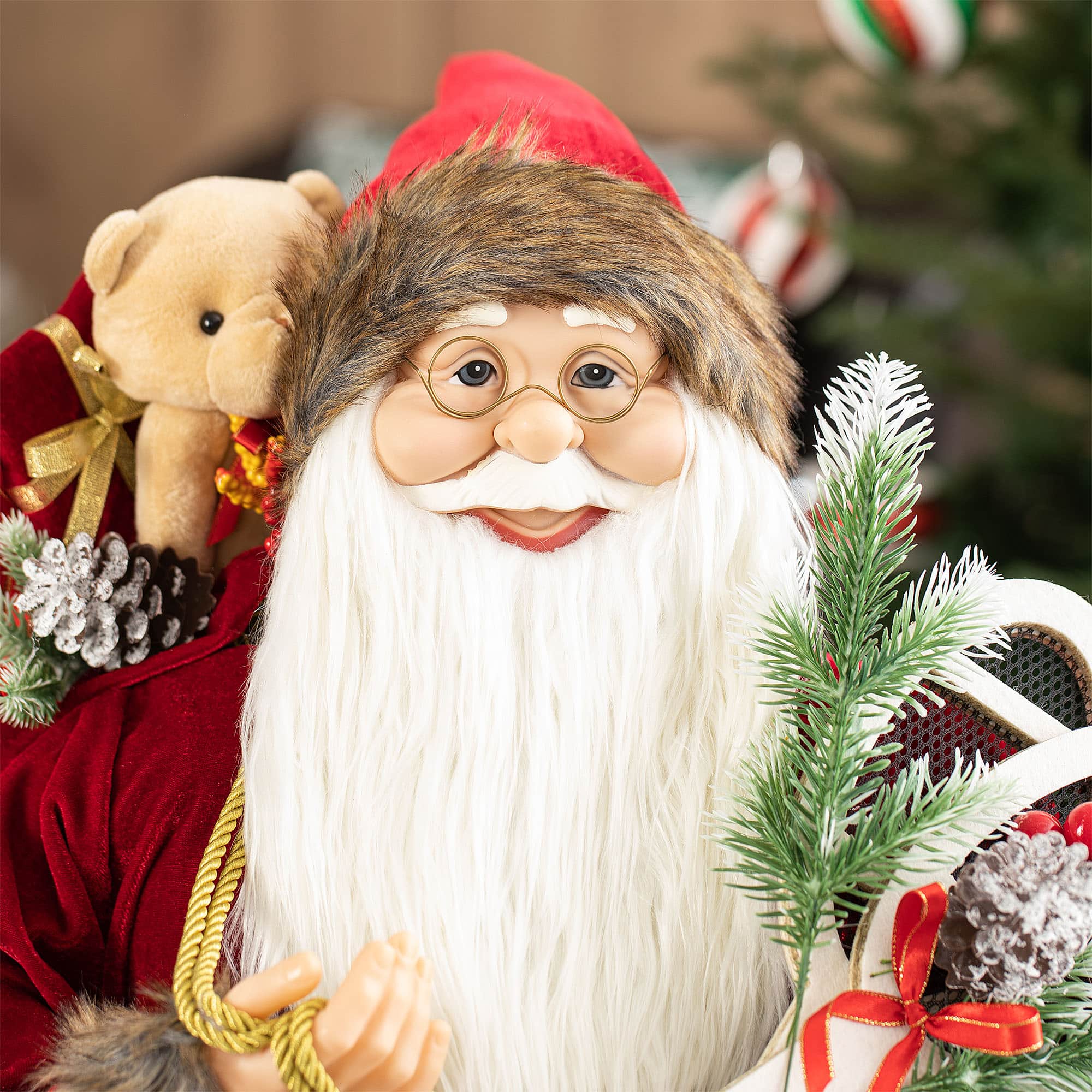 Glitzhome® 35.5" Faux Fur Traditional Christmas Santa Figurine