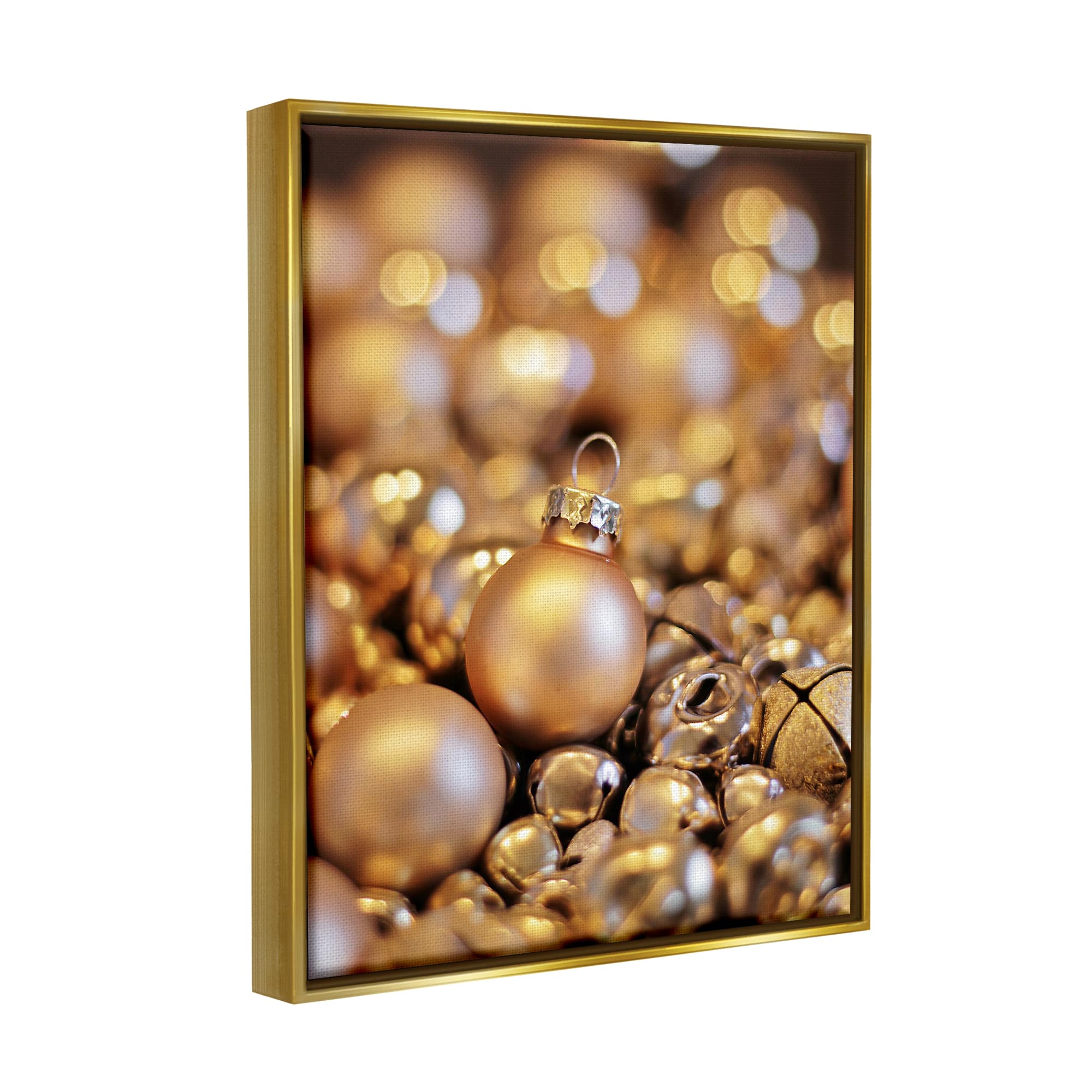 Stupell Industries Gleaming Christmas Ornaments Bells Framed Floater Canvas Wall Art