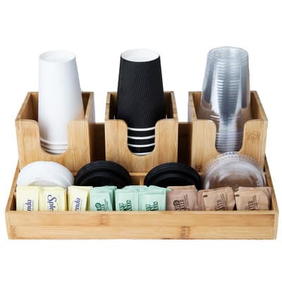 Mind Reader 6 Compartment Upright Coffee Condiment and Cup Organizer, Brown