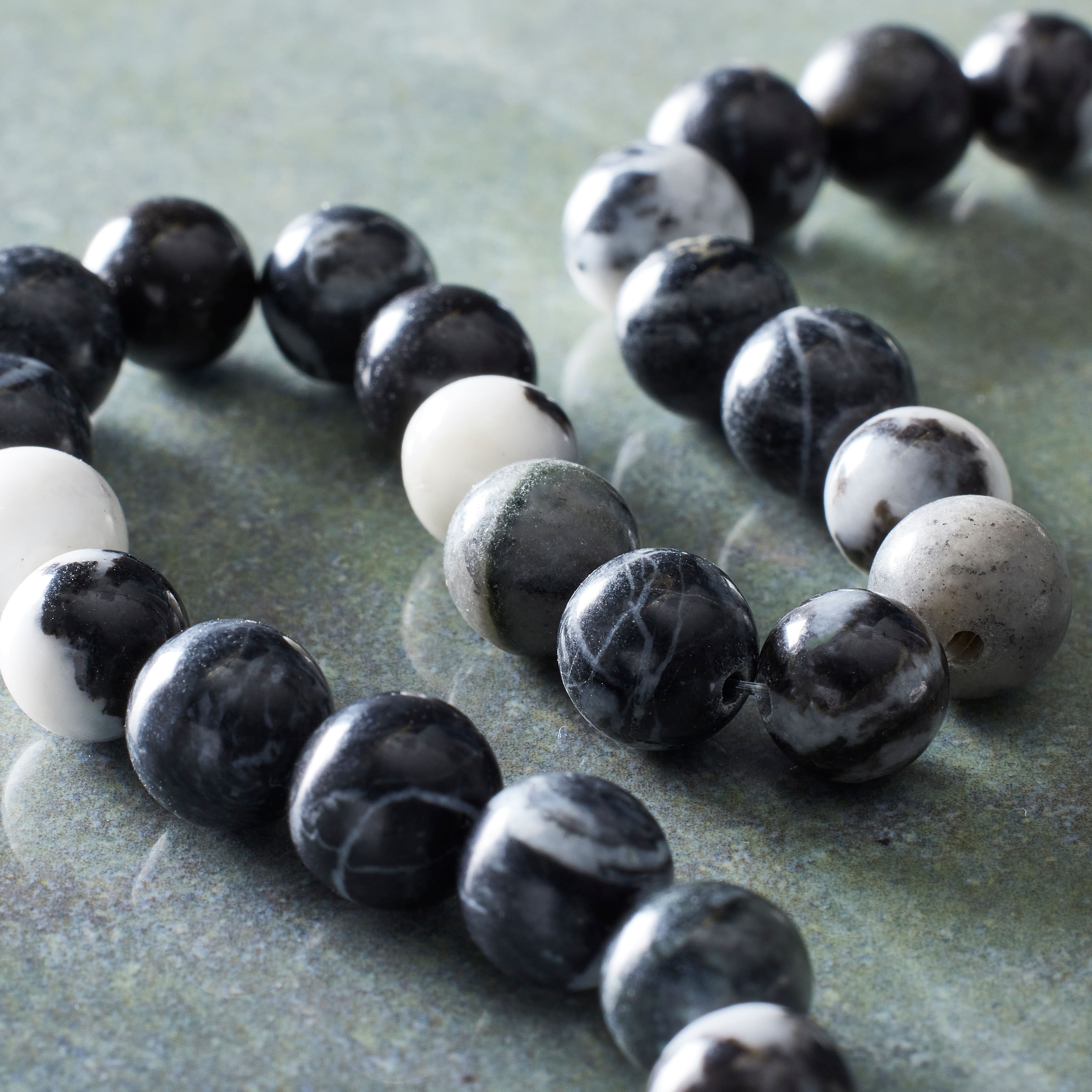 12 Pack: Black & White Zebra Stone Round Beads, 8mm by Bead Landing™