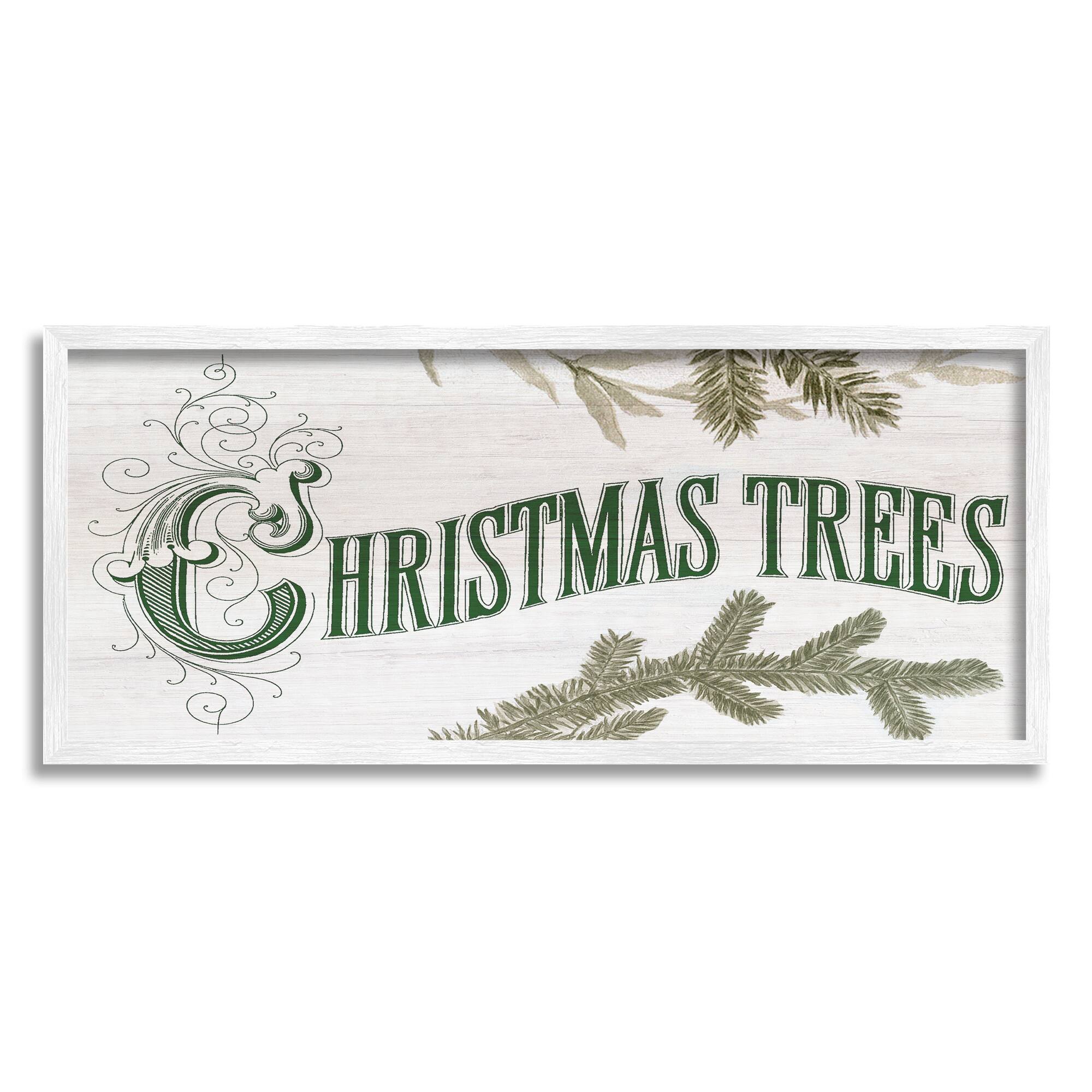 Stupell Industries Christmas Trees Ornate Letters Framed Giclee Art