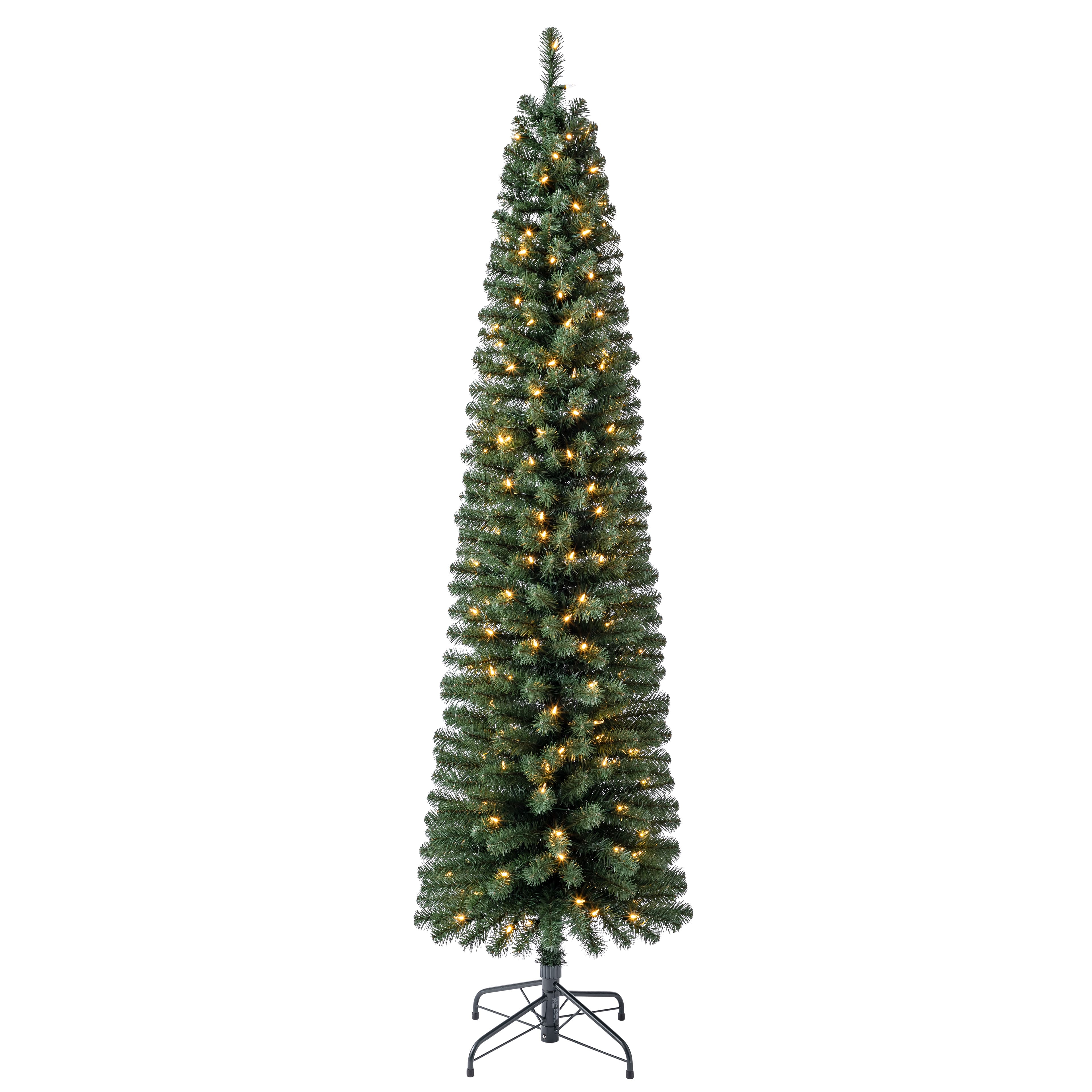 7ft. Pre-Lit Pencil Artificial Christmas Tree, Warm White Mini LED Lights by Ashland&#xAE;