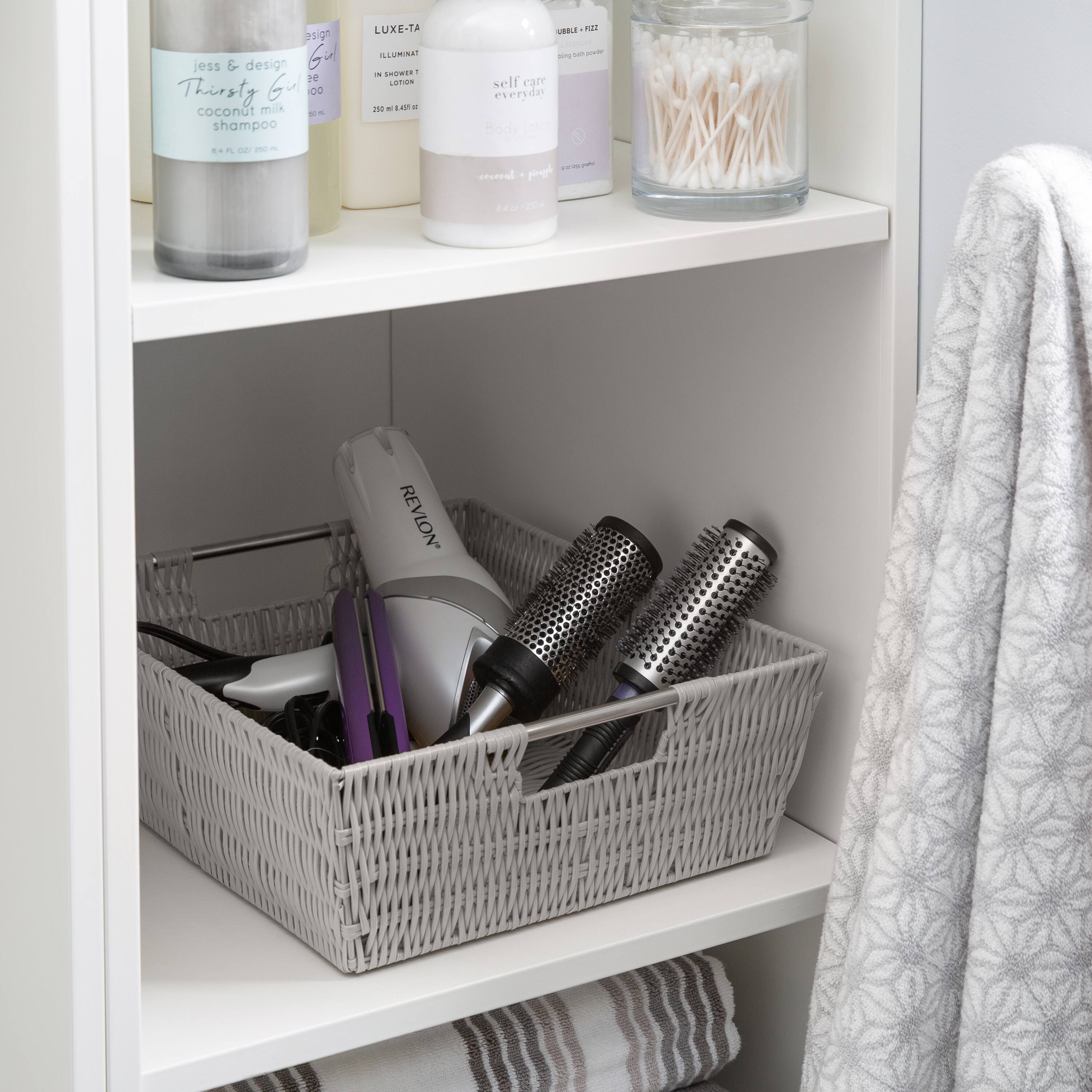 Simplify Gray Shelf Storage Rattan Tote Basket