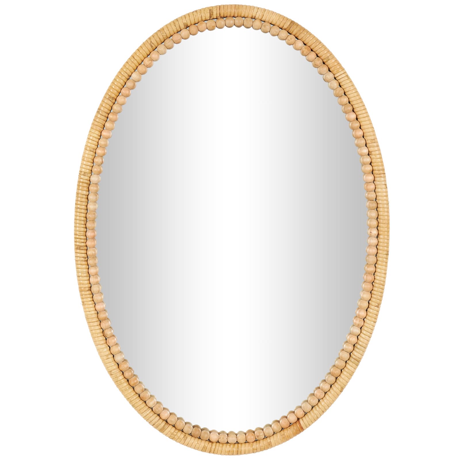 28&#x22; Brown Bamboo Wrapped Oval Wall Mirror with Beaded Frame D&#xE9;cor