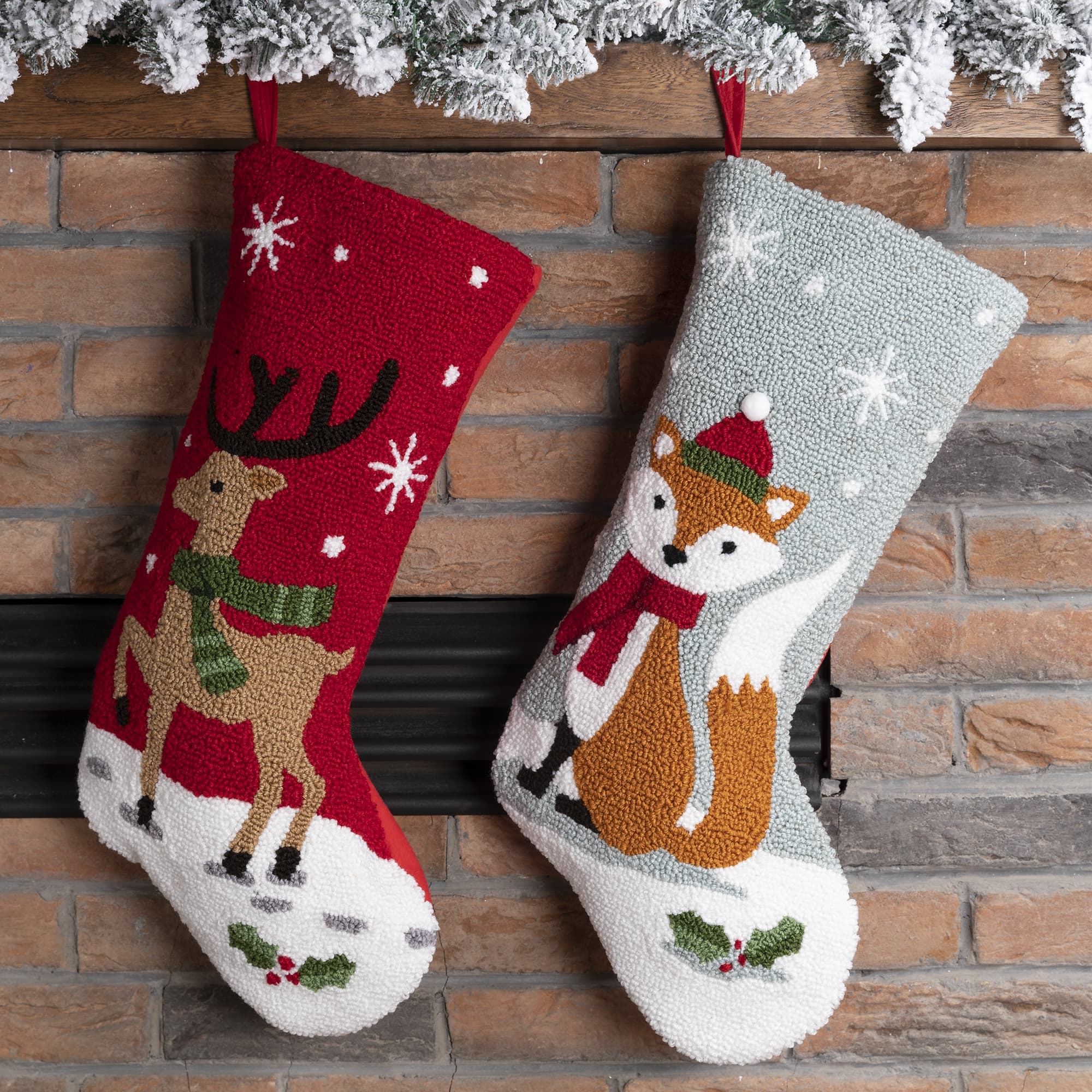 Glitzhome® 19" Reindeer & Fox Hooked Stockings, 2ct.