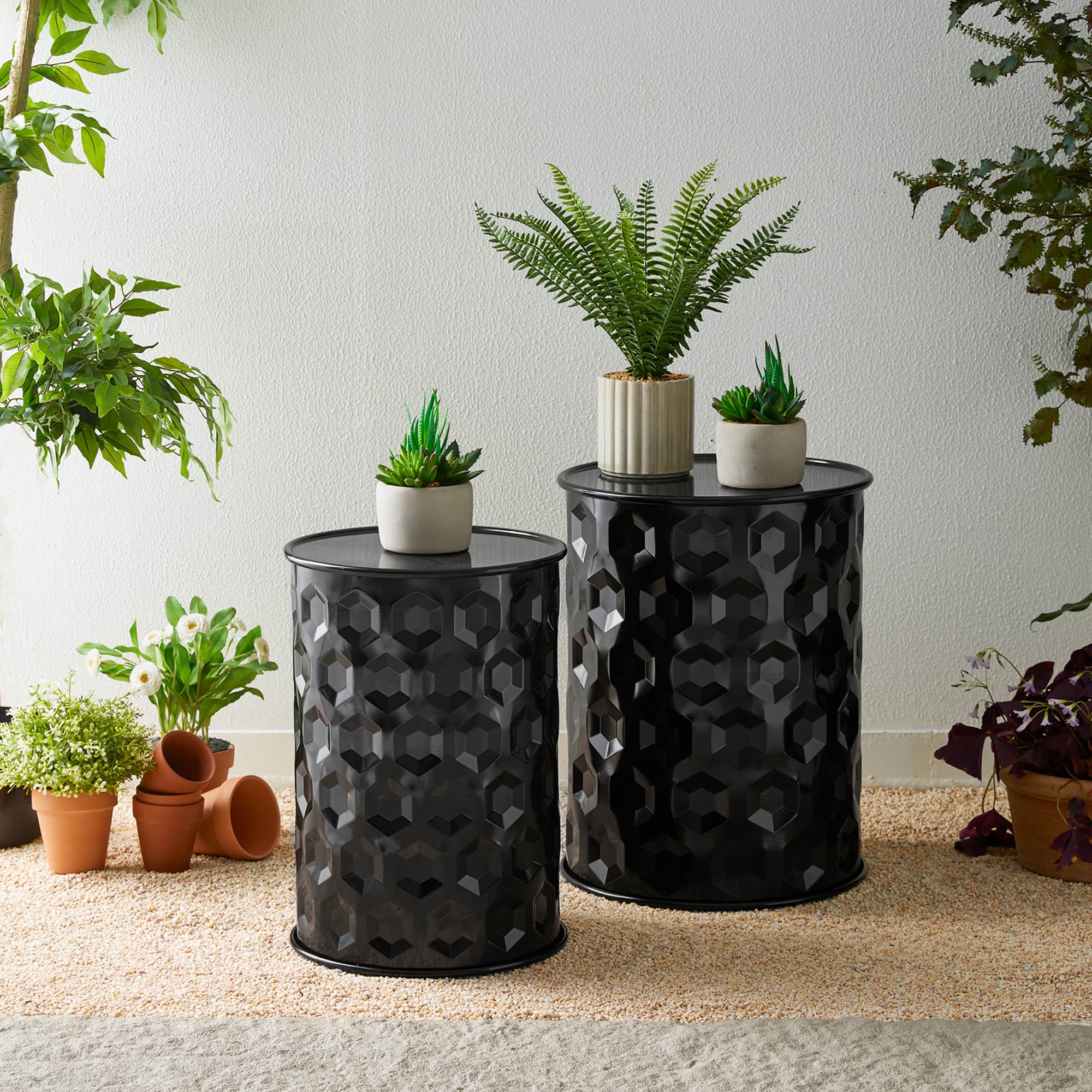 Glitzhome® Multifunctional Embossed Honeycomb Texture Metal Garden Stool Set
