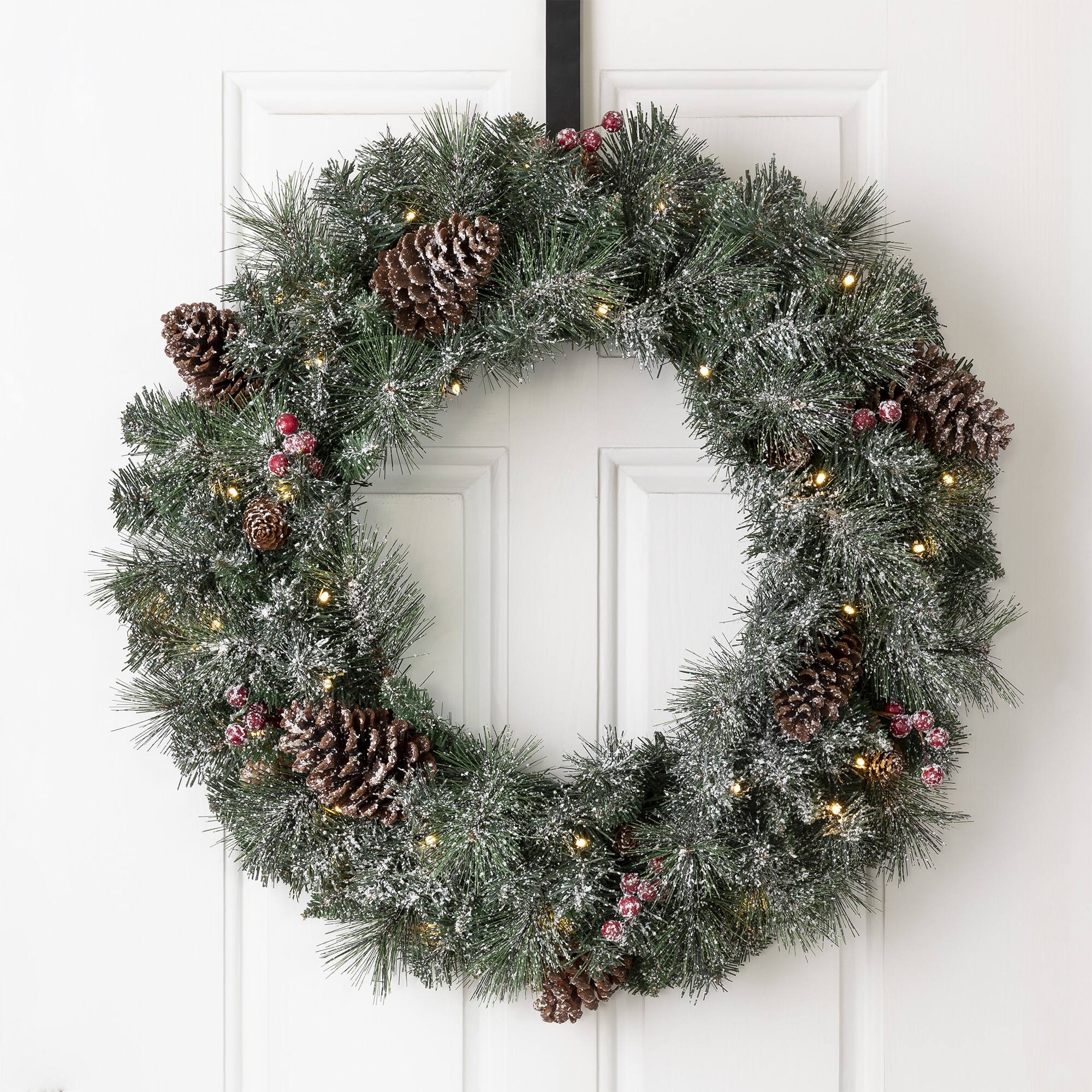 Glitzhome&#xAE; 24&#x22; LED Glittered Pinecone Christmas Wreath