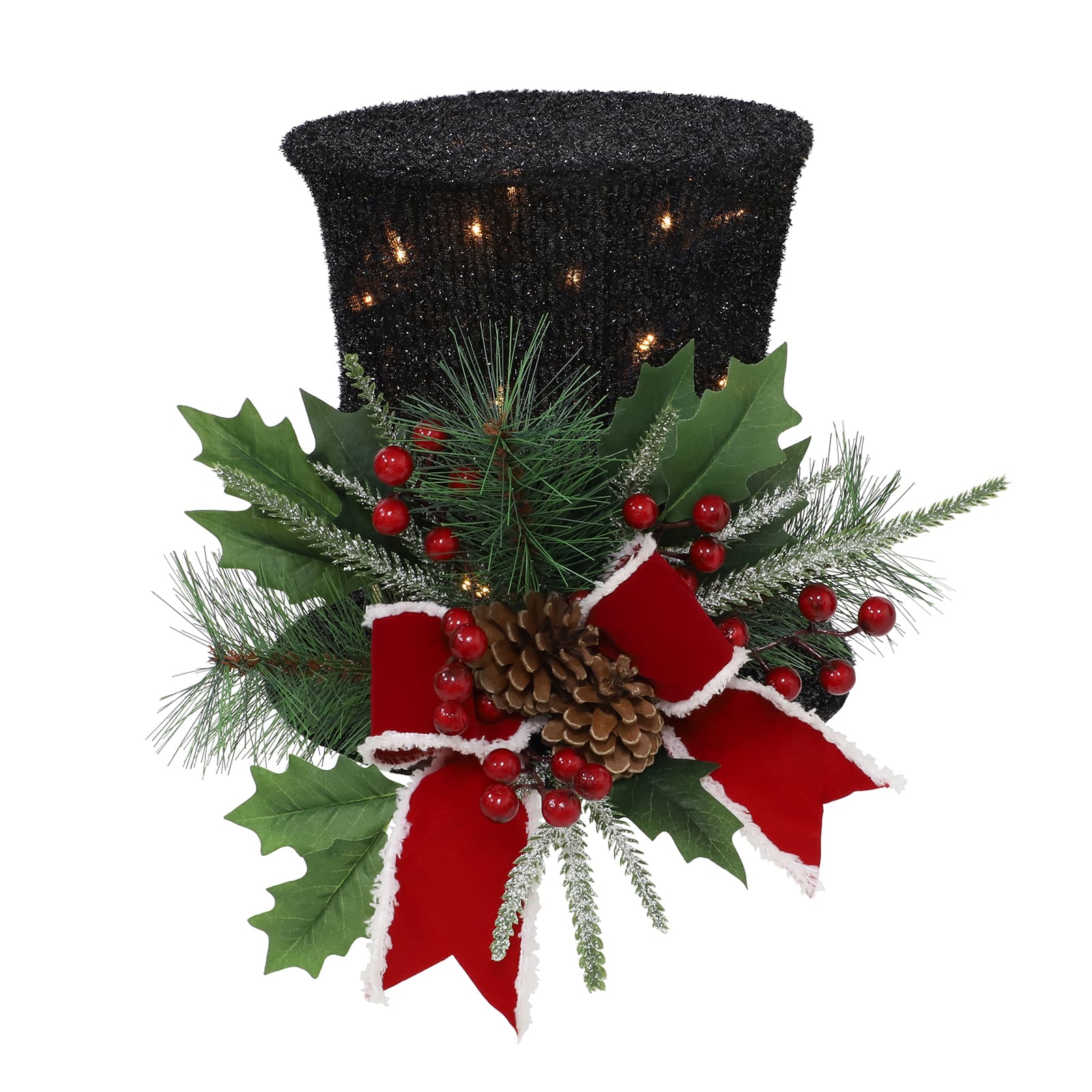 10&#x22; Top Hat with Pinecone &#x26; Bow LED Arrangement by Ashland&#xAE;