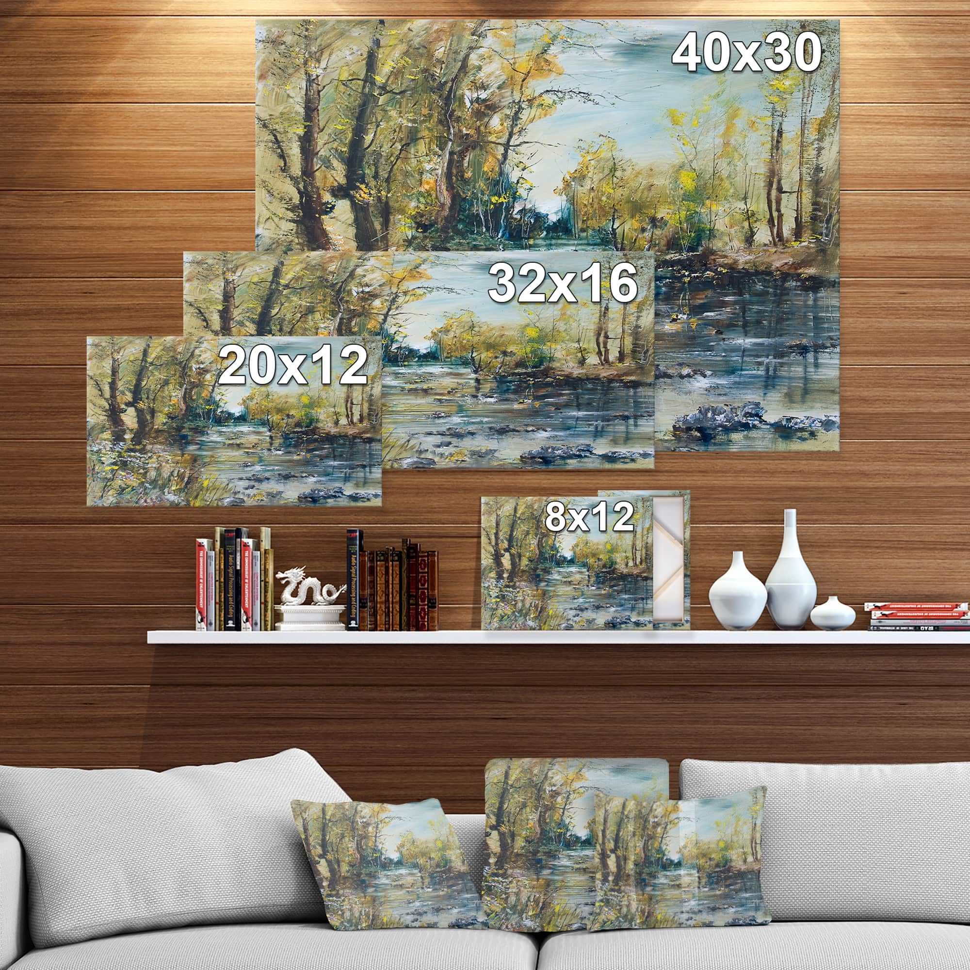 Designart - Rocky River in the Forest - Landscapes Painting Print on Wrapped Canvas