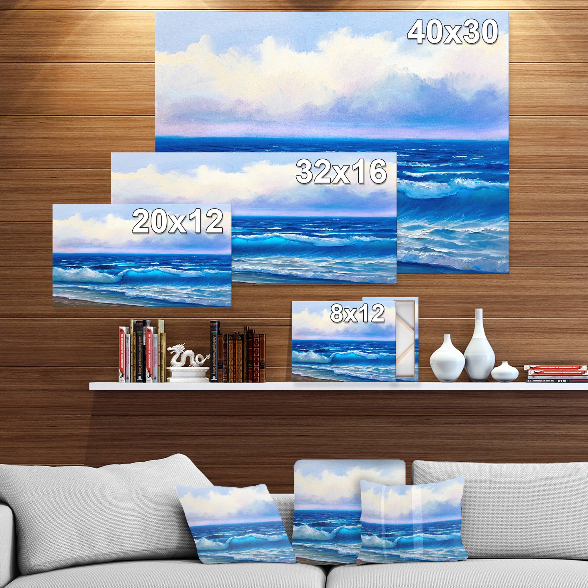 Designart - Seascape in Cloudy sky - Sea & Shore Painting Print on Wrapped Canvas