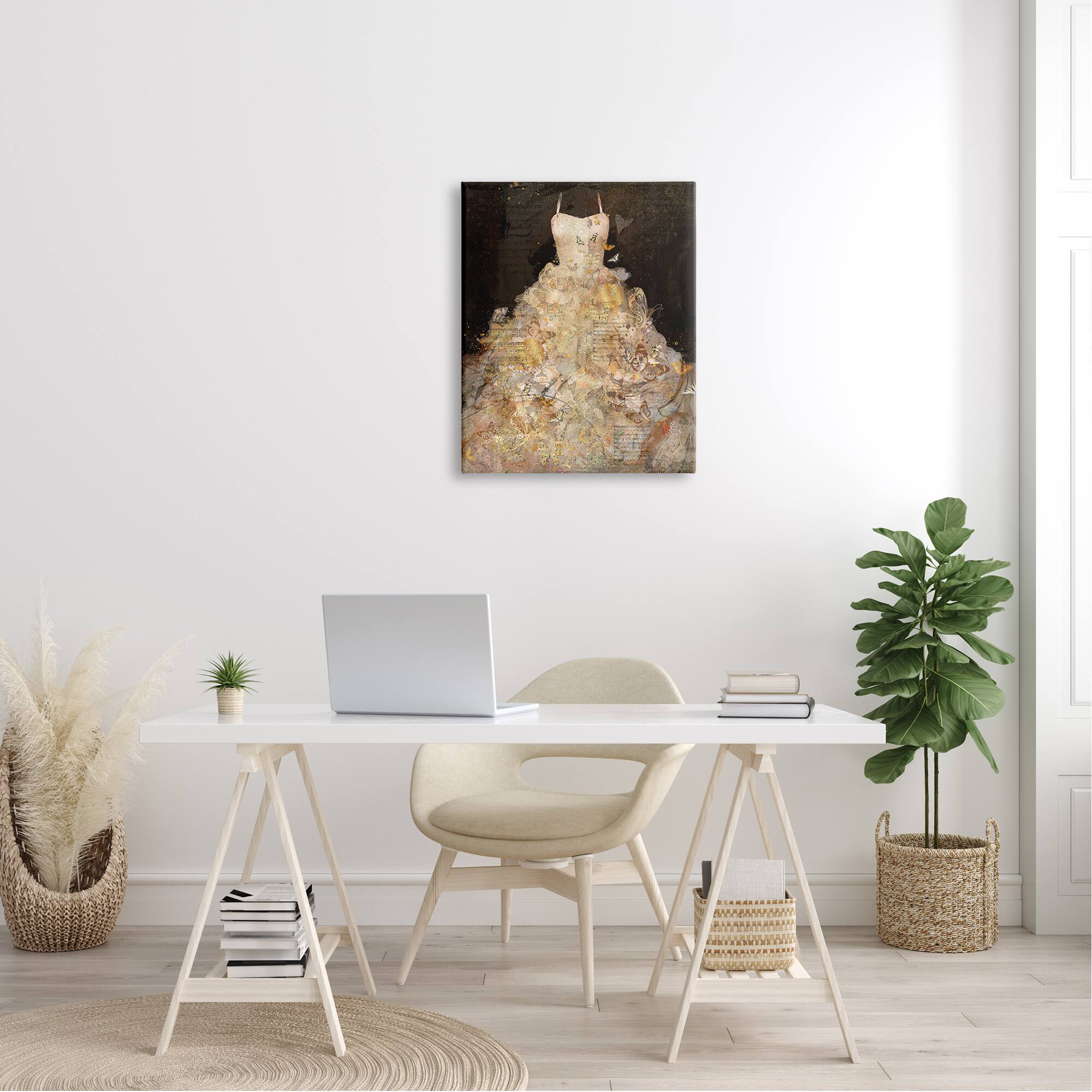 Stupell Industries Detailed Evening Gown Dress Text Collage Butterflies Canvas Wall Art