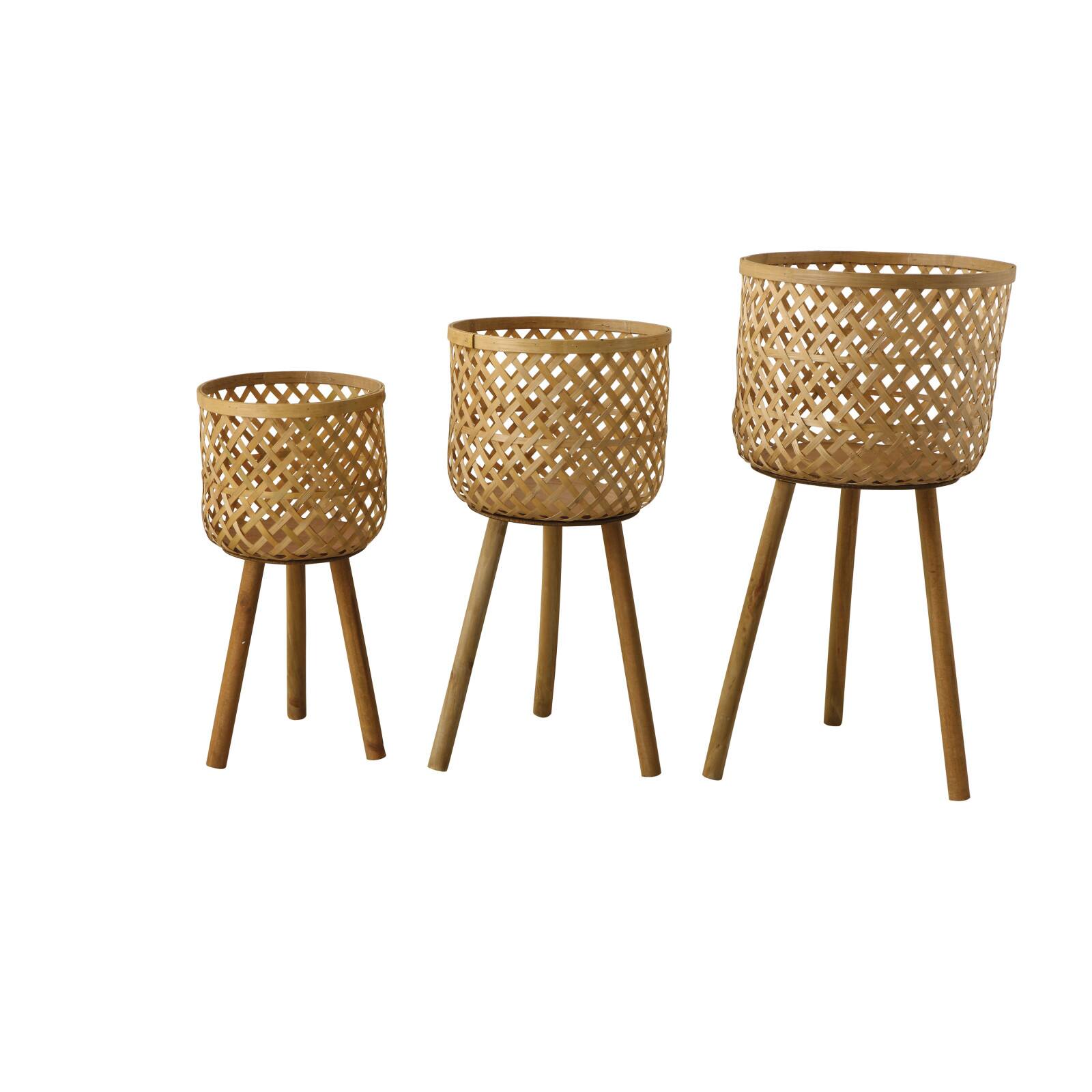 Hello Honey® Woven Bamboo Floor Baskets with Wood Legs Set