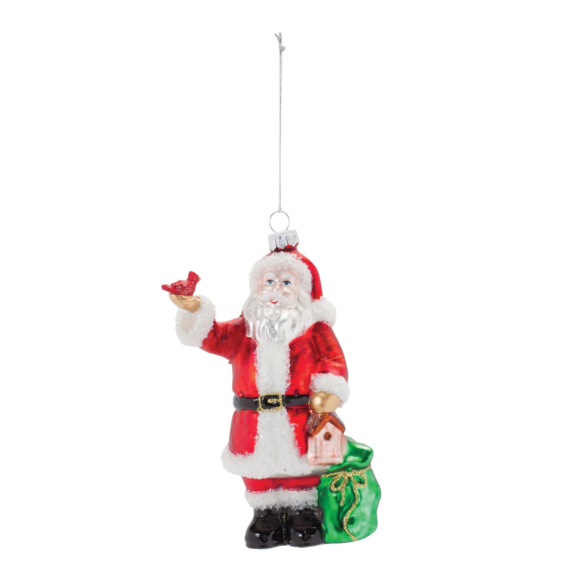 6ct. Red & White Glass Santa with Cardinal Bird Ornaments