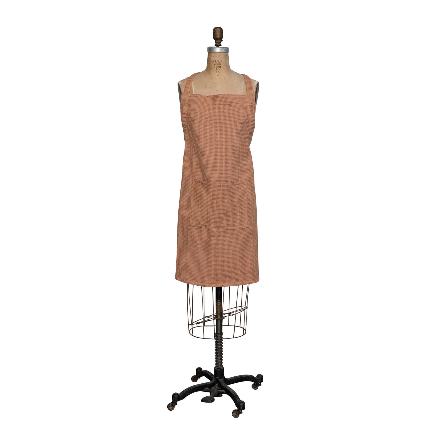 Terra Cotta Woven Linen &#x26; Cotton Waffle Apron with Pocket