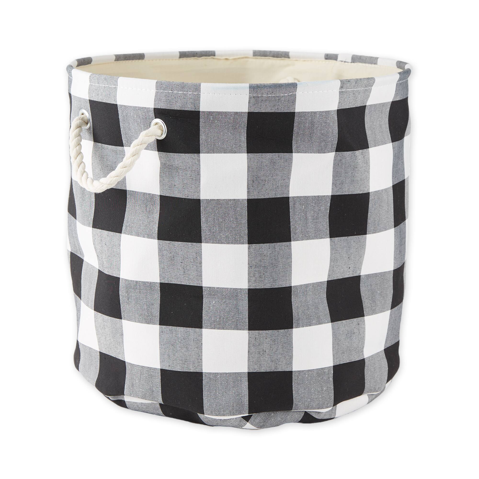 DII&#xAE; Large Round White/Black Buffalo Check Polyester Bin