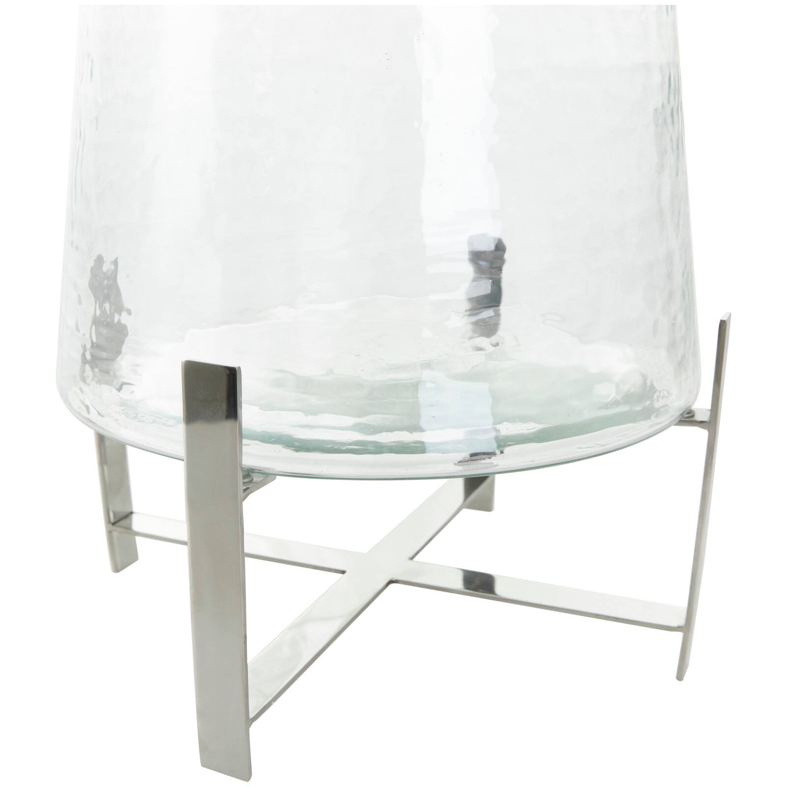 16&#x22; Clear Glass &#x26; Stainless Steel Hurricane Candle Holder