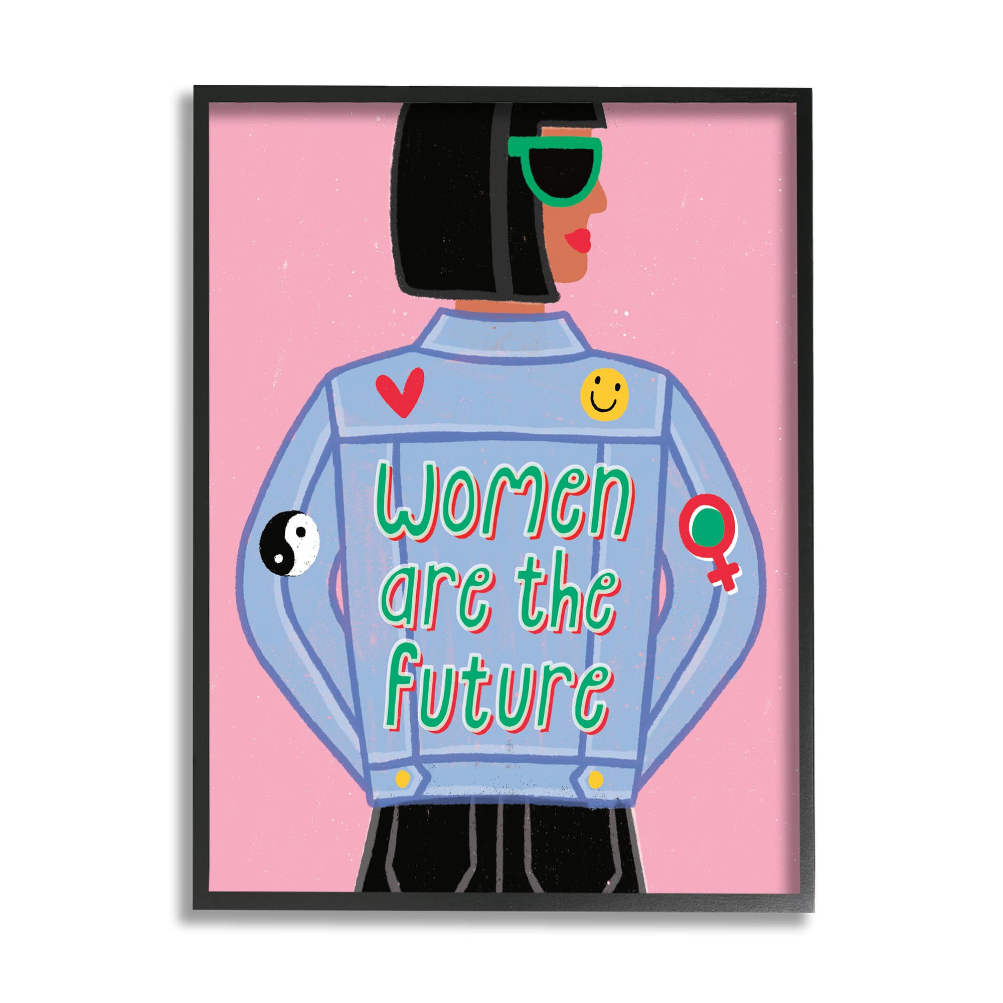 Stupell Industries Women Are The Future Girl Power Quote Denim Jacket in Black Frame Wall Art