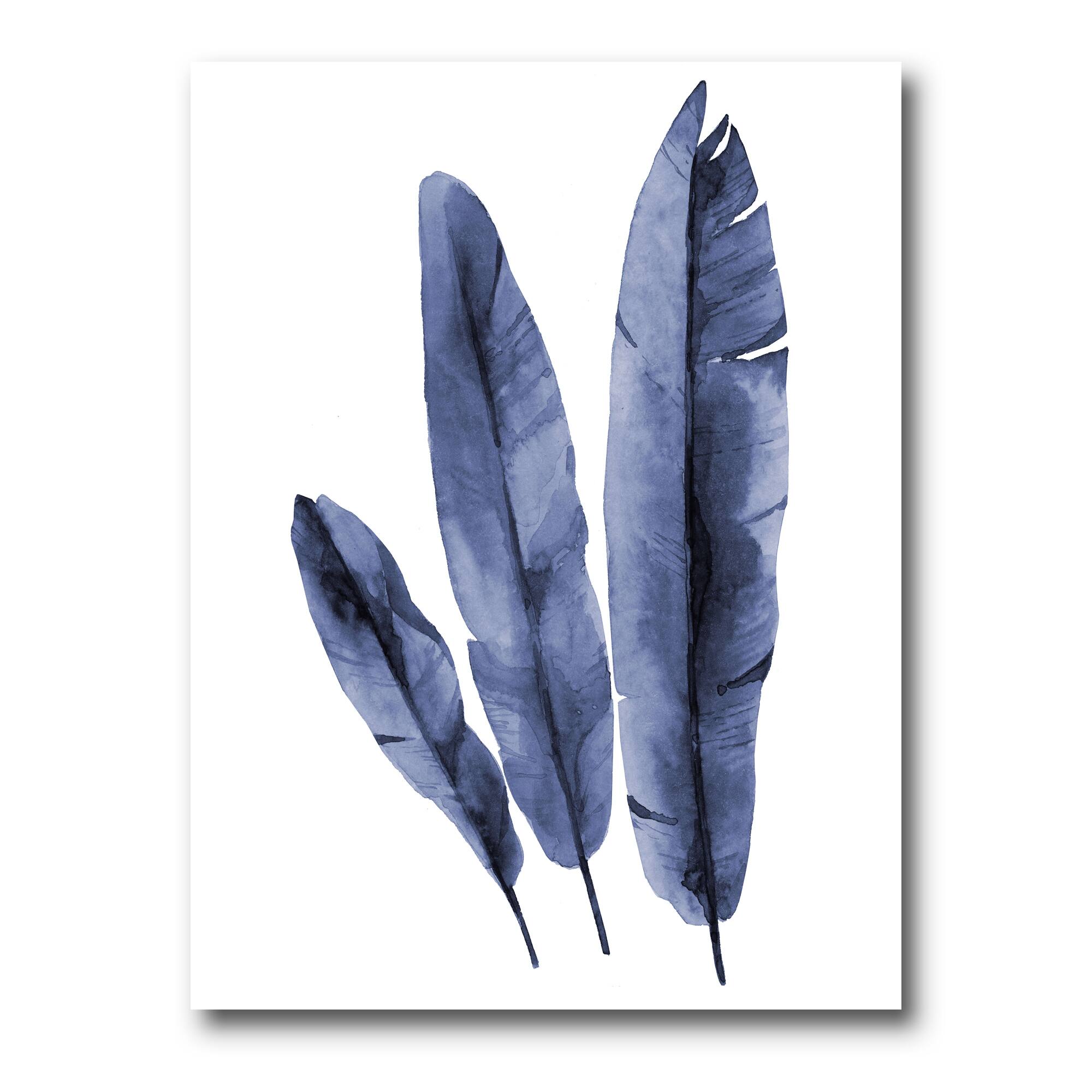 Designart - Navy Blue Tropical Banana Leaves - Tropical Canvas Wall Art Print