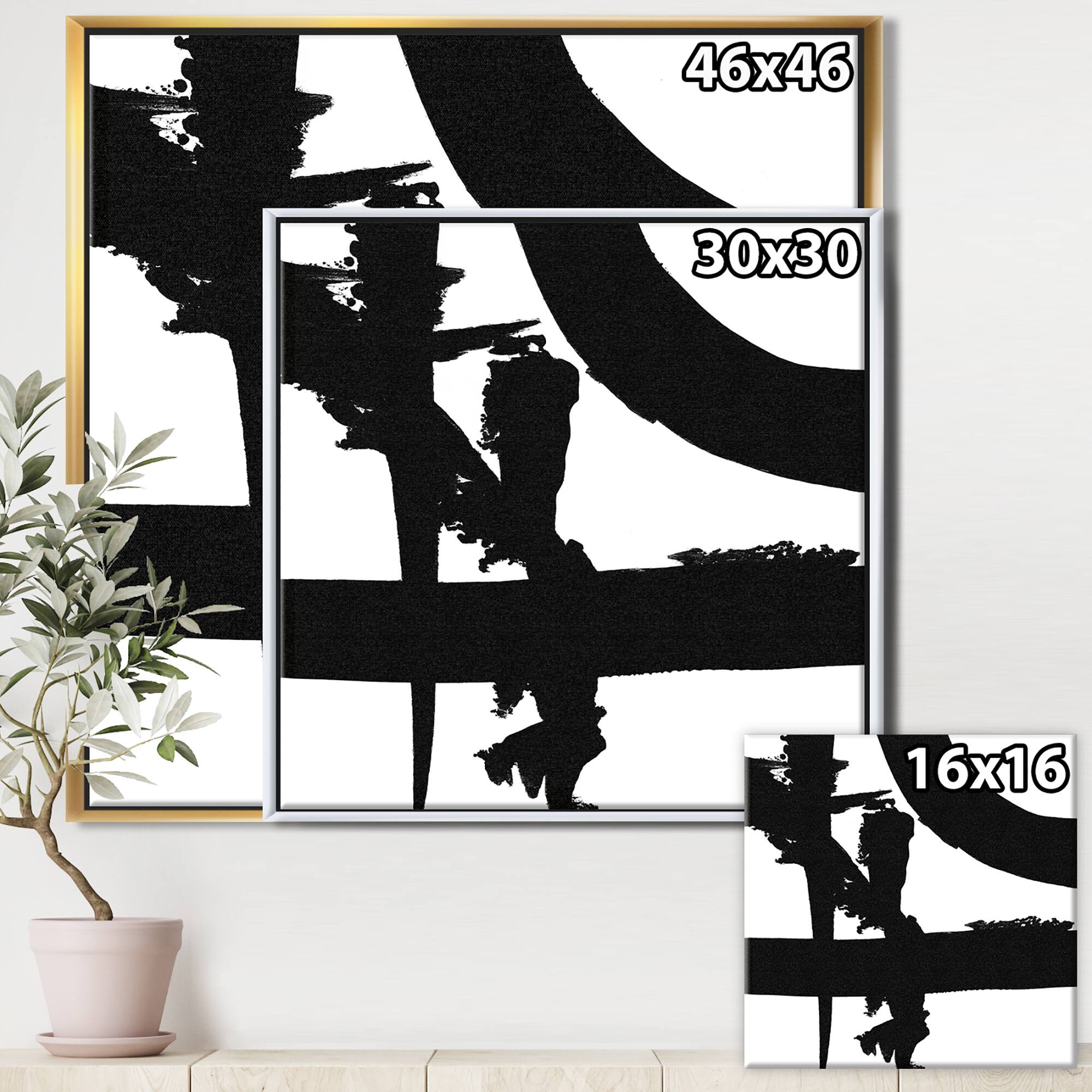 Designart Black & White Crossing Paths I Modern & Contemporary Framed Canvas