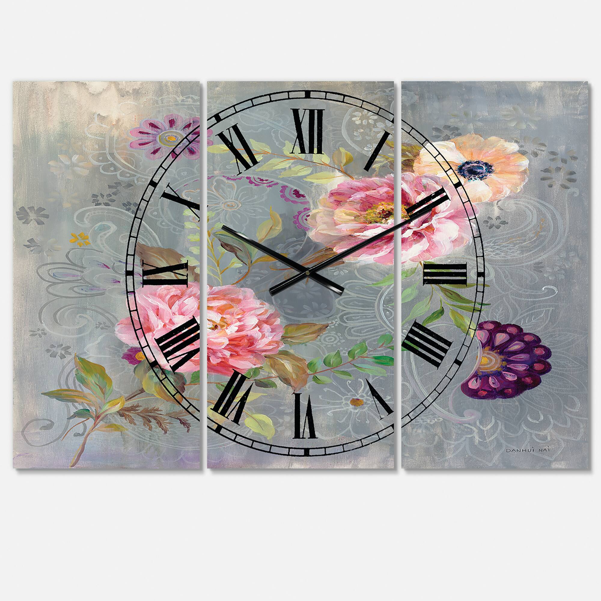 Designart 'Peonies And Paisley Lodge Multipanel Wall Clock